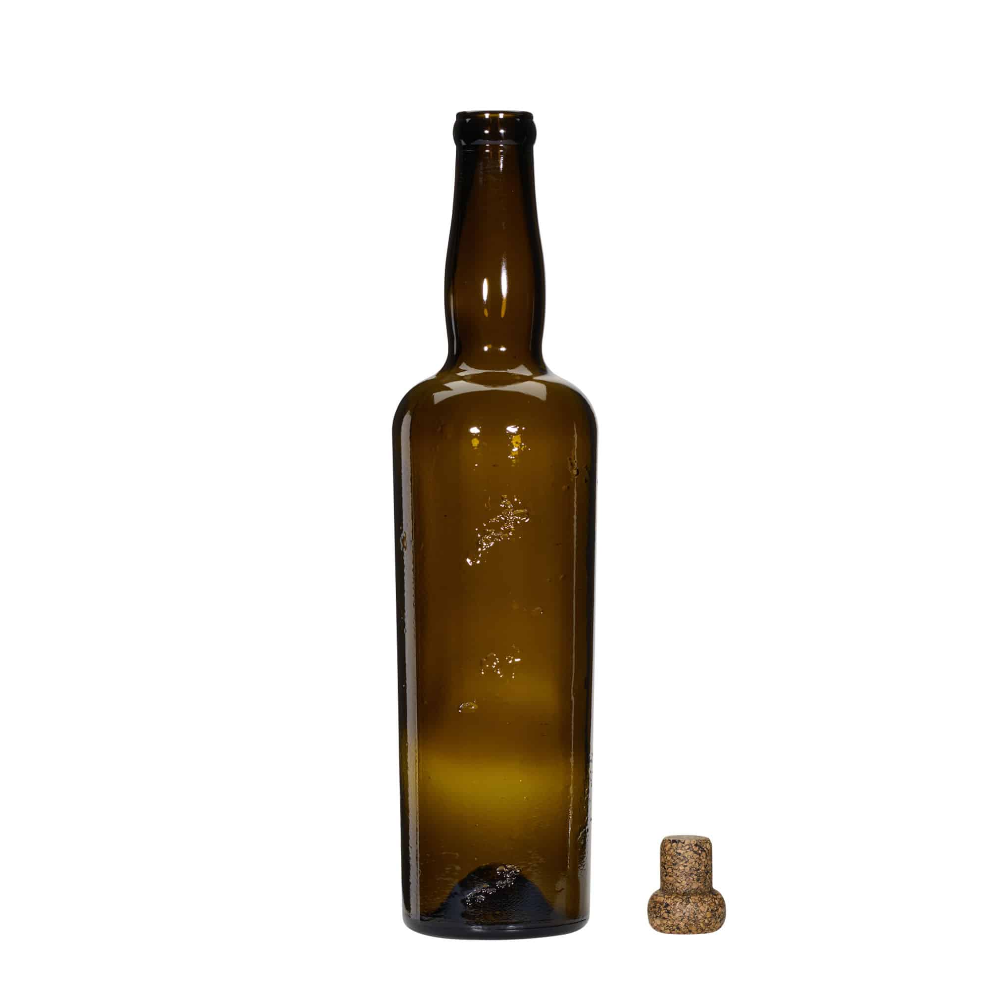750 ml rankų darbo stiklinė buteliukas „Siroco“, rudas, kamštis