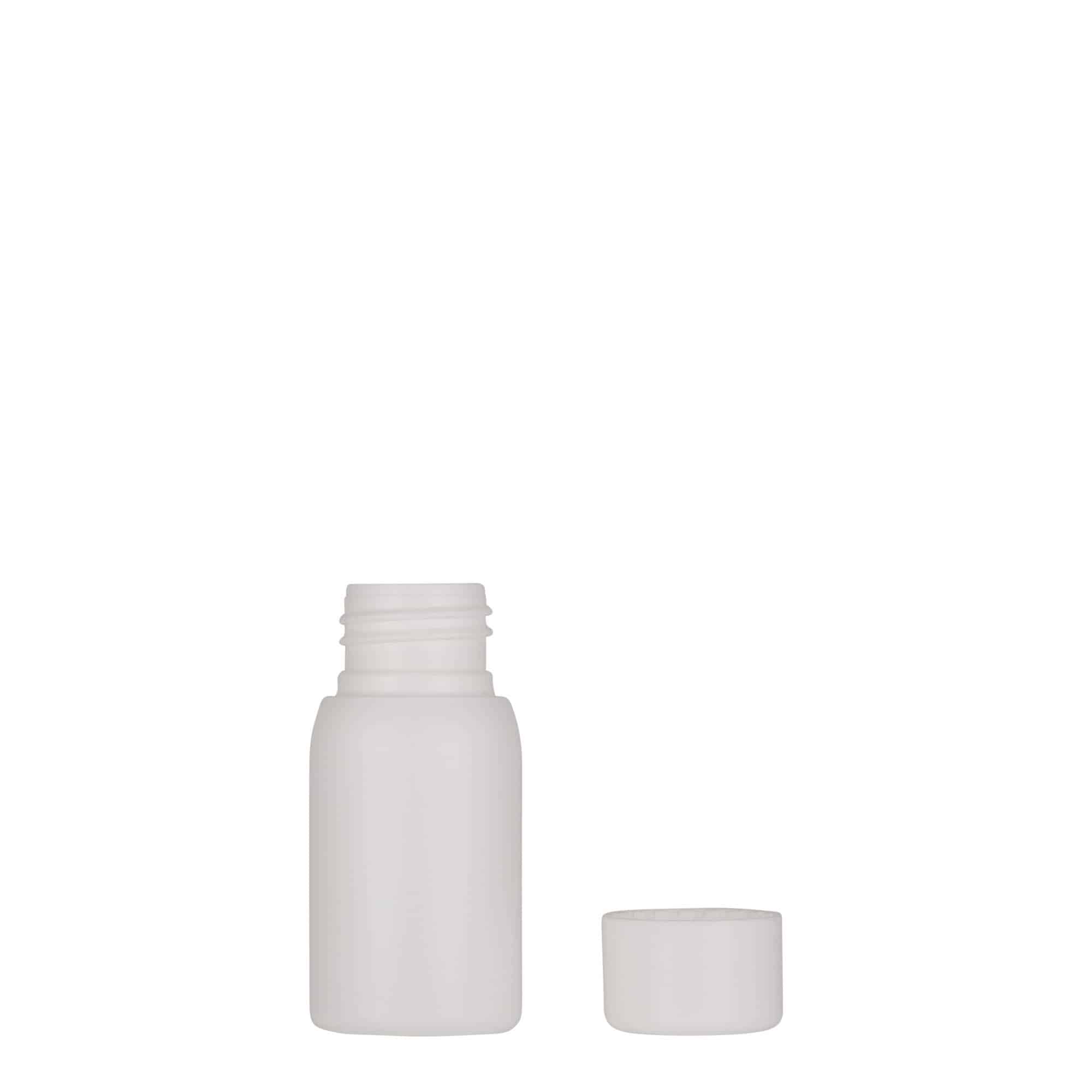 30 ml plastikinis buteliukas „Tuffy“, HDPE, baltas, burna: 24/410