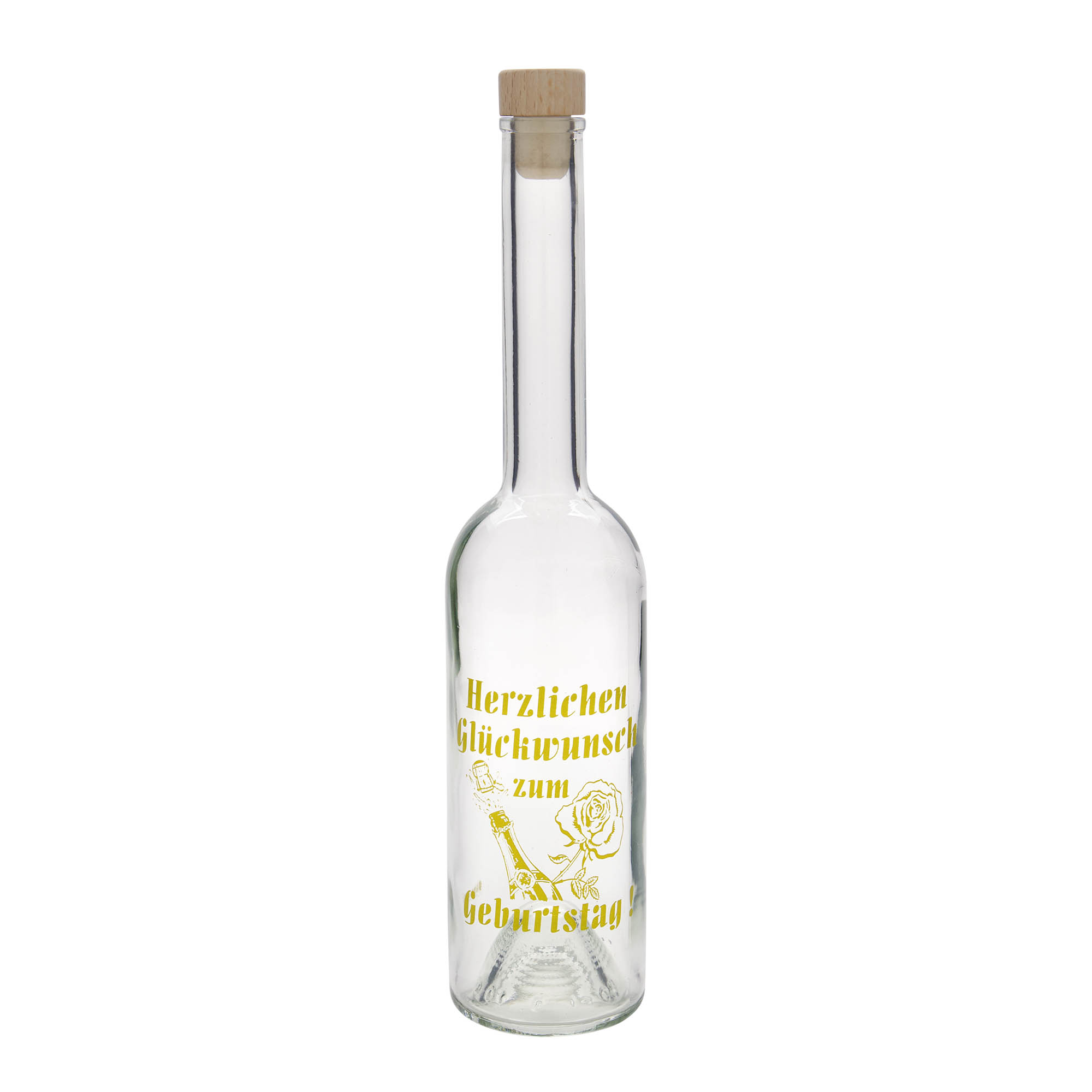 500 ml stiklinis butelis „Opera“, motyvas: gimtadienio butelis, kaklelis: kamštis 500 ml stiklinis butelis „Opera“, motyvas: gimtadienio butelis, kaklelis: kamštis
