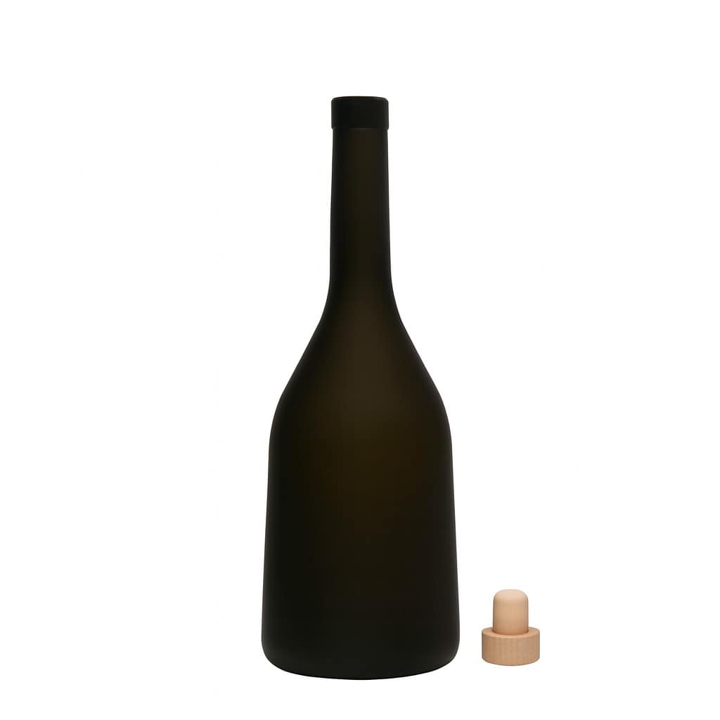 750 ml stiklinis butelis „Rustica“, senoviniai žalias, anga: kamštis
