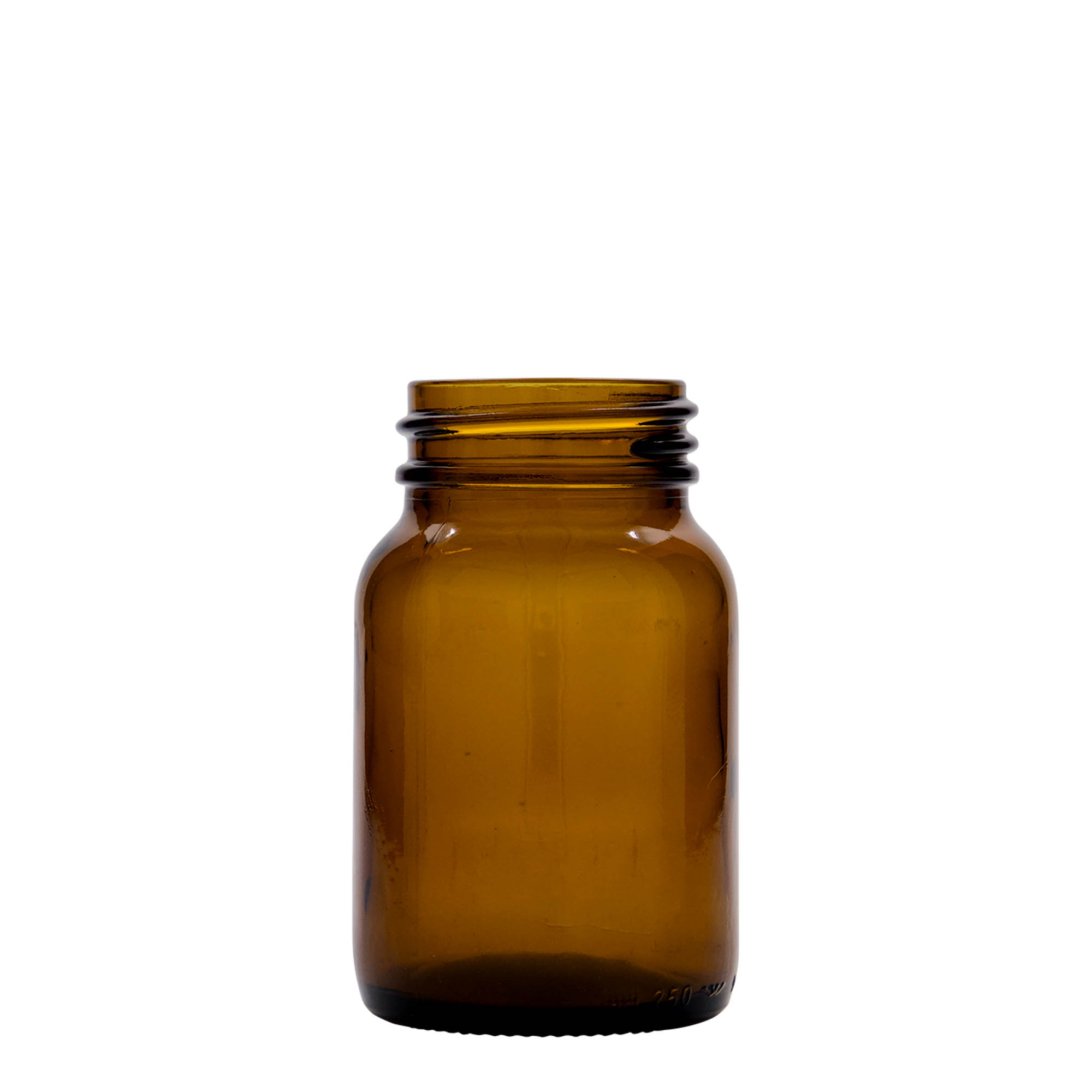 250 ml plačios kaklo stiklainis, rudas, anga: DIN 55