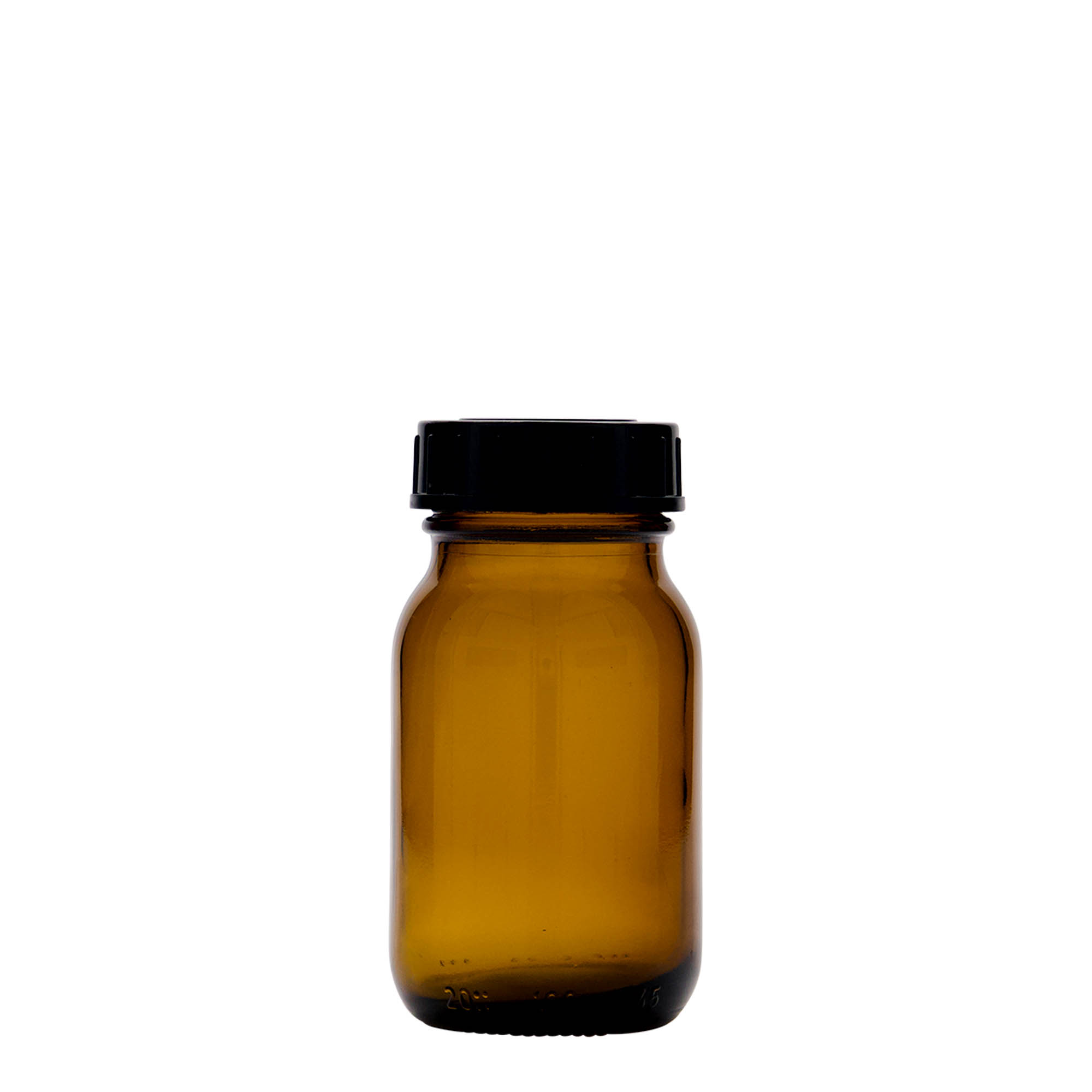 100 ml plačiakaklis stiklainis, rudas, anga: DIN 40