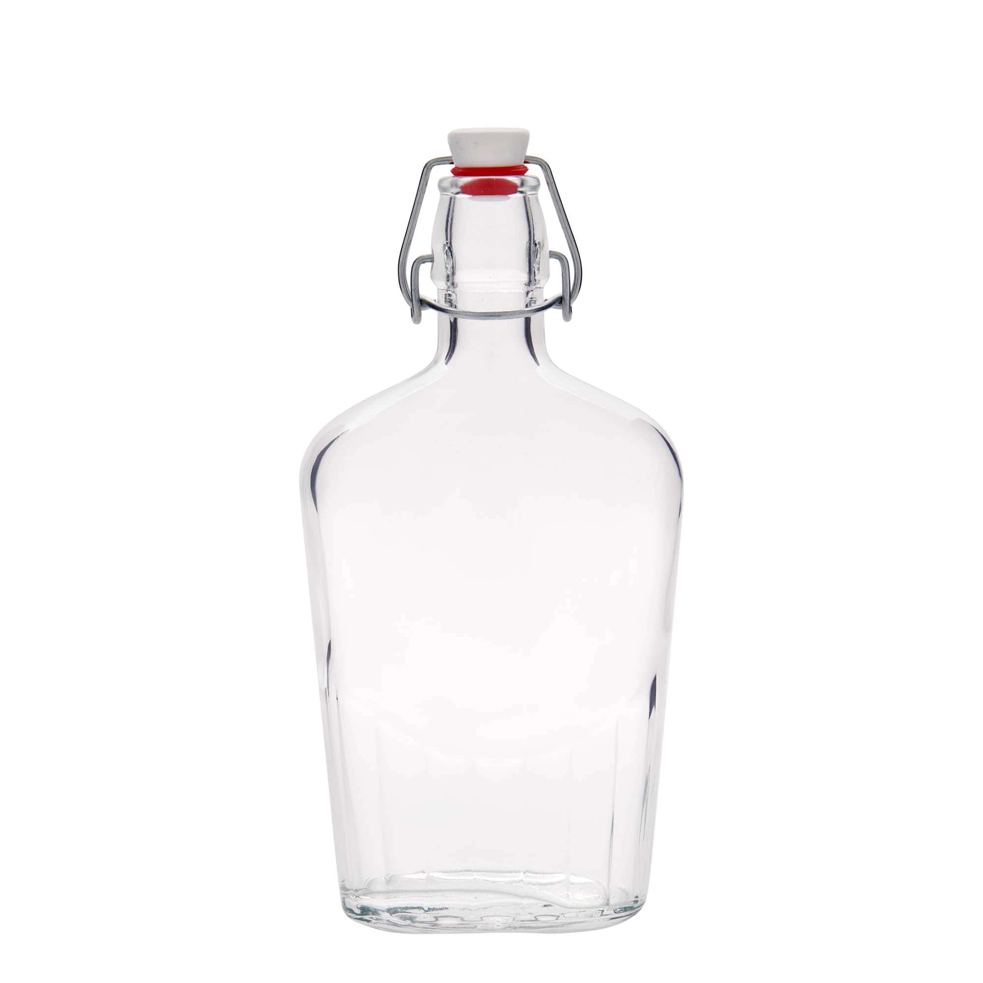 500 ml stiklinis butelis „Fiaschetta“, ovalus, kamštis: spaustuko uždarymas