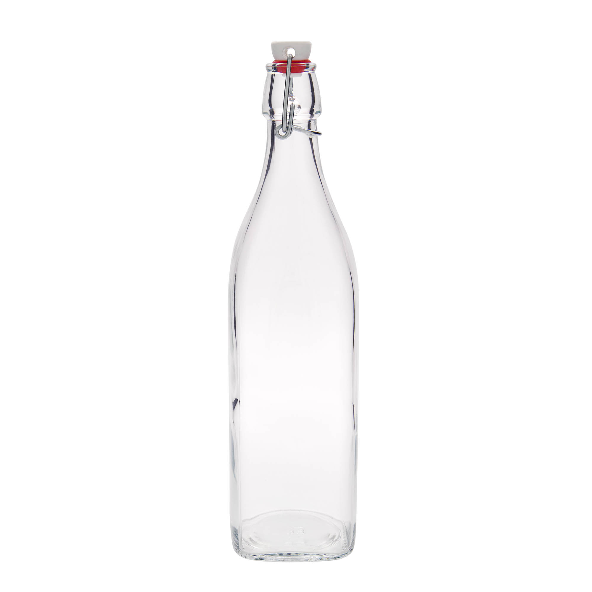 1.000 ml stiklinis butelis „Swing“, kvadratinis, anga: su užsegimu