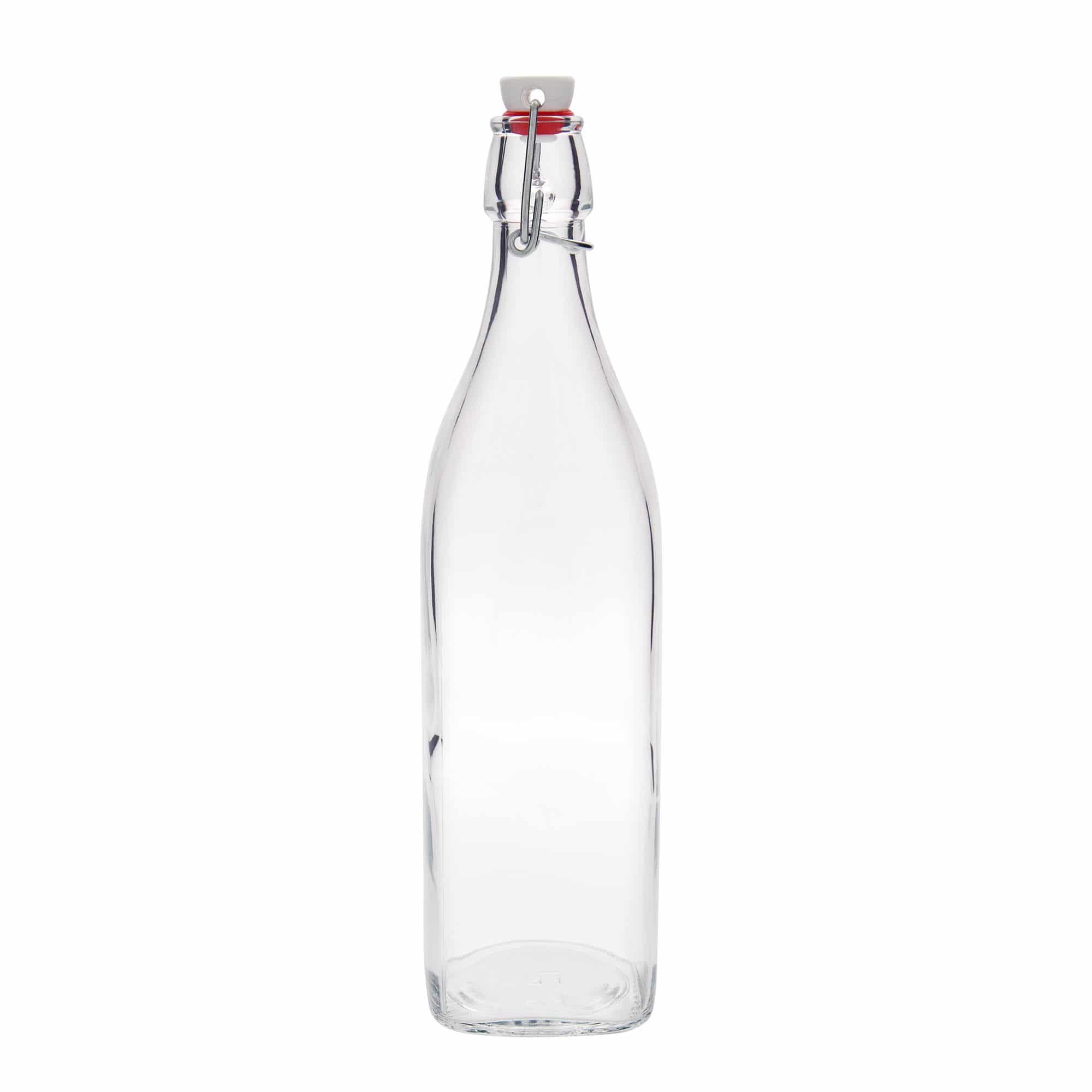 1.000 ml stiklinis butelis „Swing“, kvadratinis, anga: su užsegimu