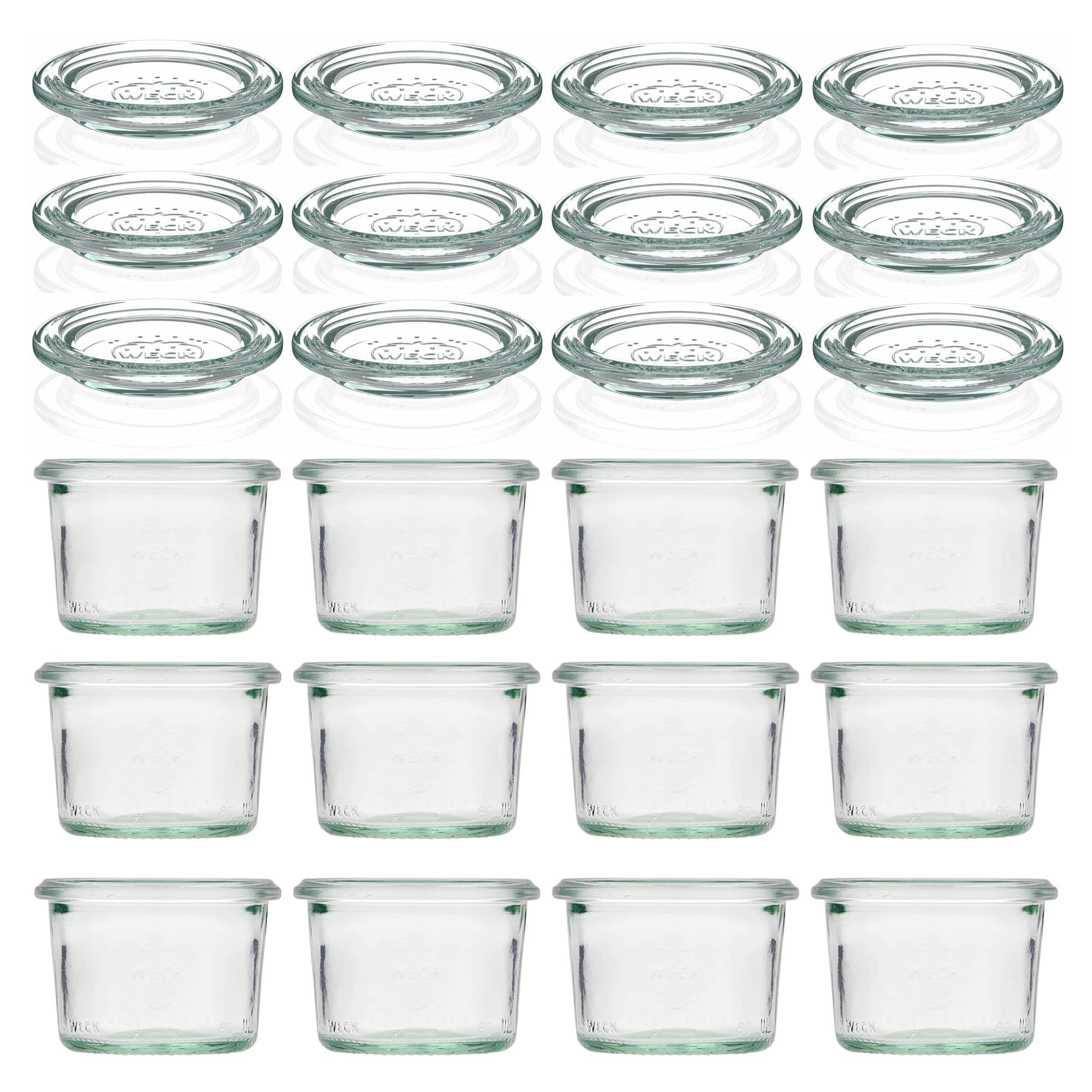 12x 80 ml WECK-stiklainis su plačiu burnu su stiklo dangteliu RR 60