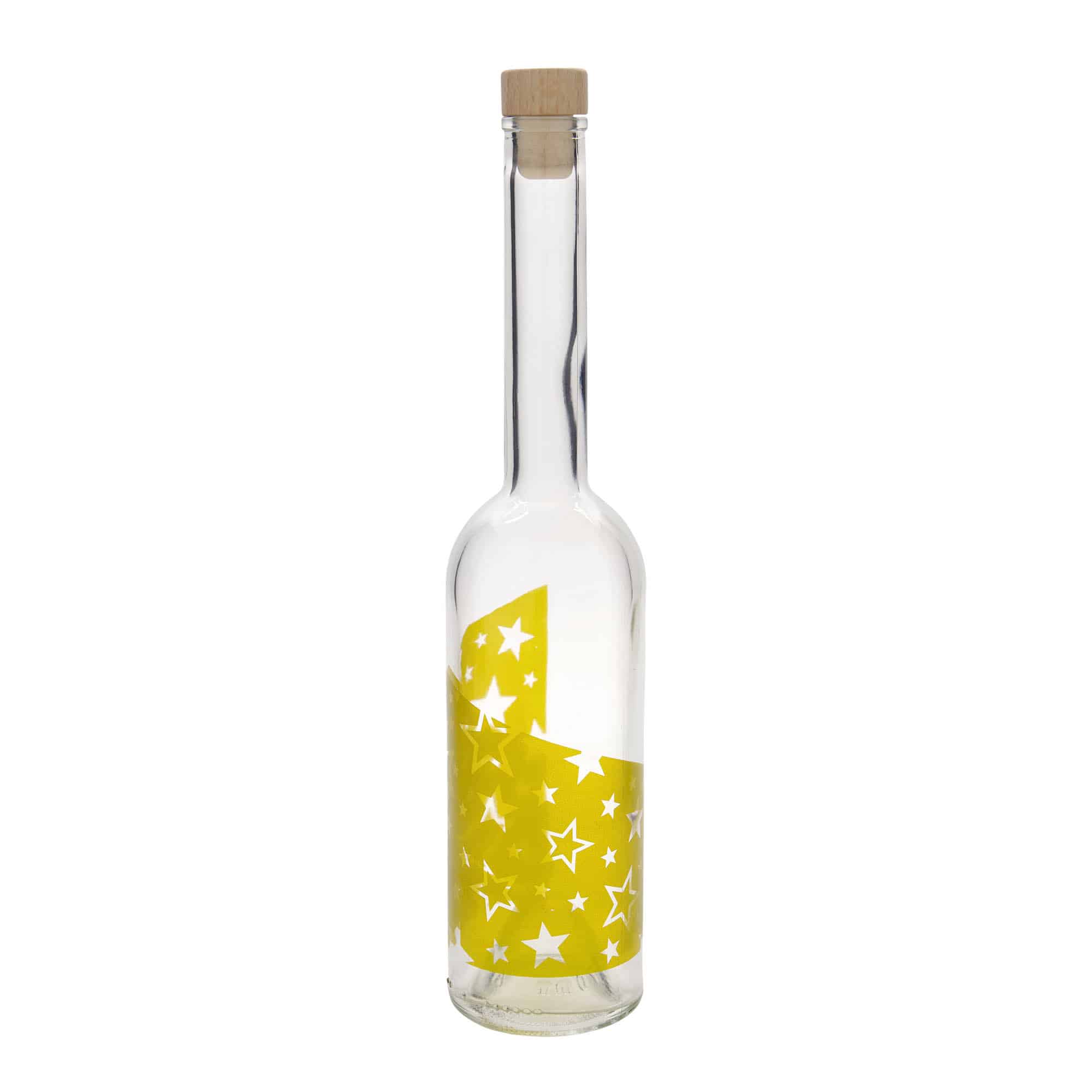 500 ml stiklinis butelis „Opera“, motyvas: auksinės žvaigždės, anga: kamštis