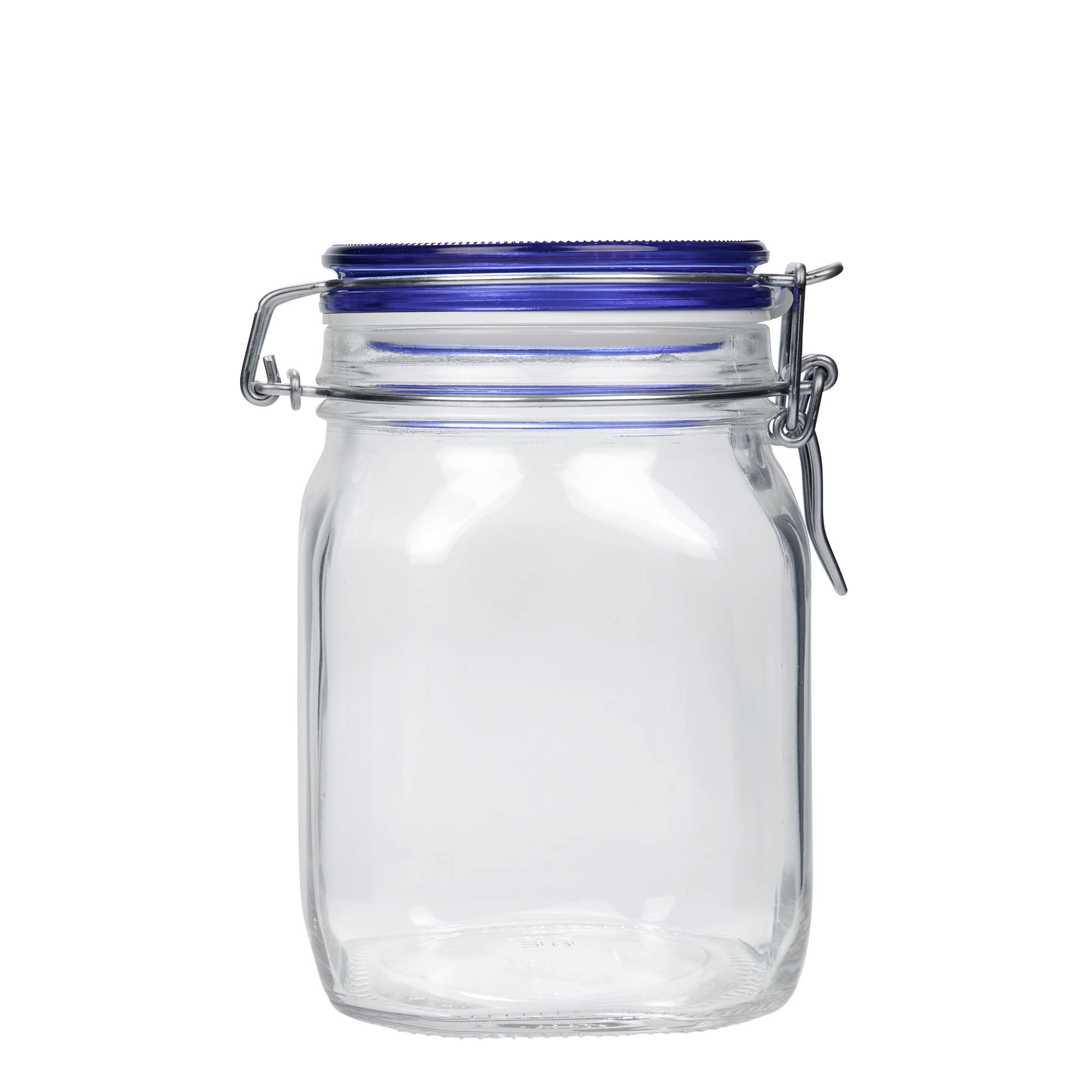 1.000 ml vielos užsegimo stiklainis „Fido“ su mėlynu dangteliu, keturkampis, atidarymas: vielos užsegimas 1.000 ml vielos užsegimo stiklainis „Fido“ su mėlynu dangteliu, keturkampis, atidarymas: vielos užsegimas