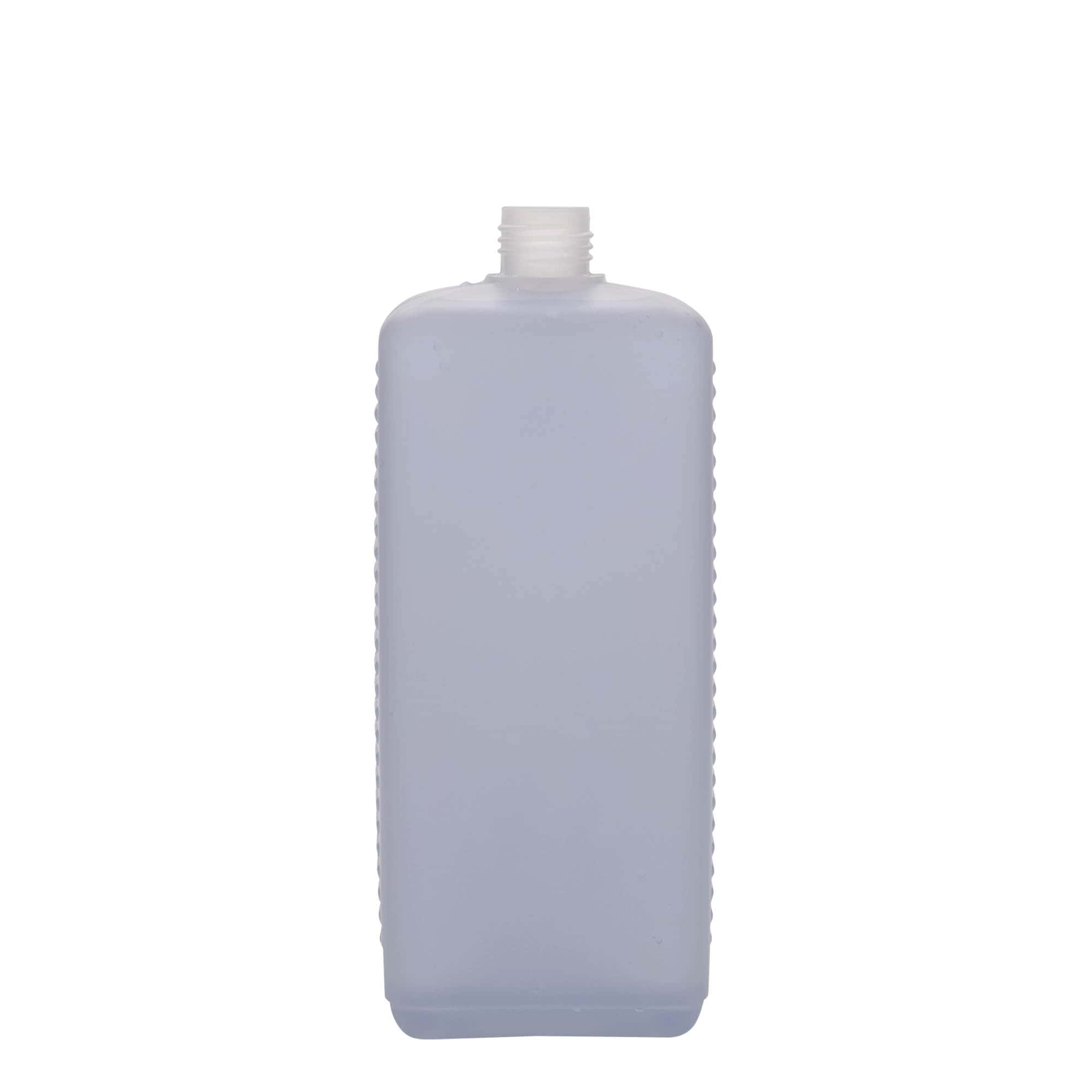 1.000 ml kanistrinė butelis, stačiakampis, HDPE plastikas, natūrali spalva, anga: DIN 25 EPE