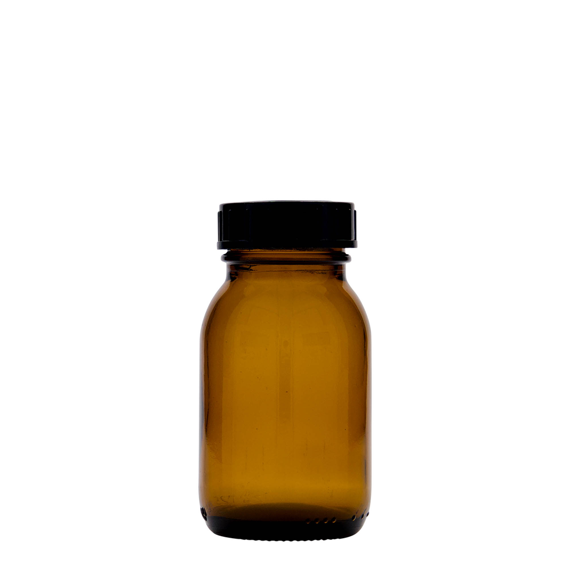 125 ml plačiu kaklu stiklainis, rudas, anga: DIN 40