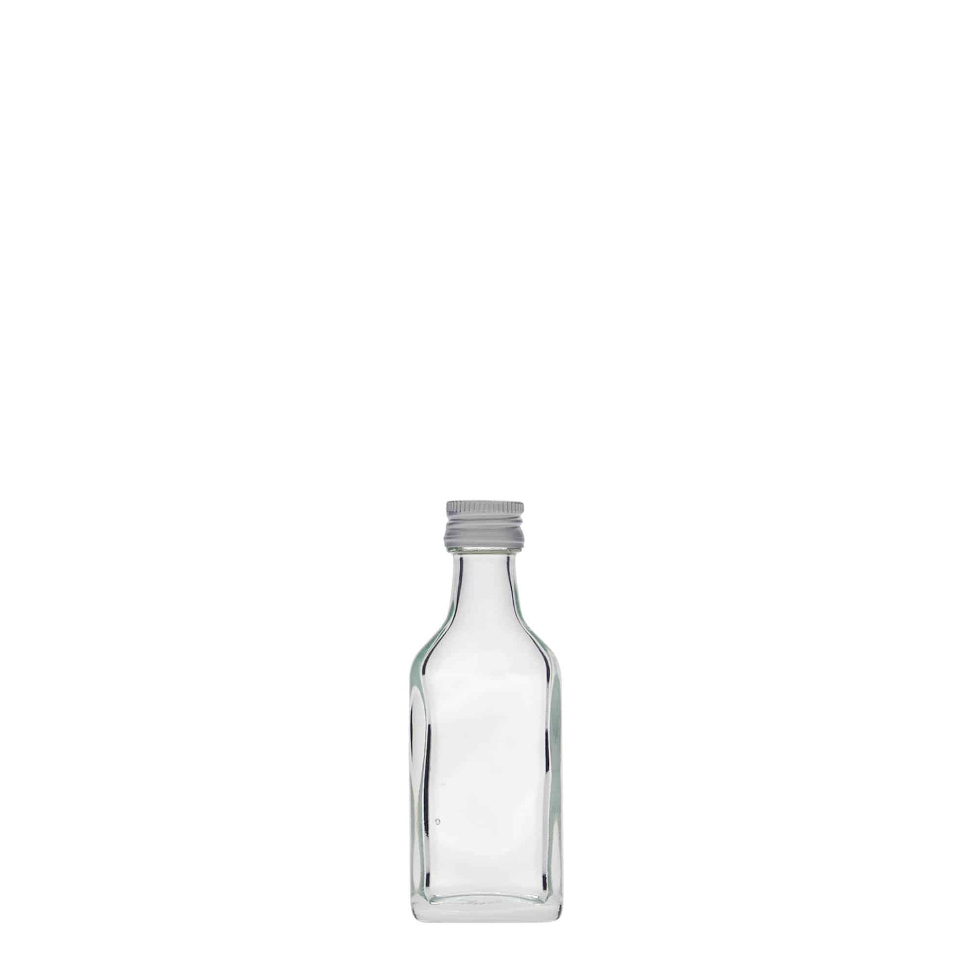 20 ml kišeninė buteliukė, stačiakampė, stiklinė, anga: PP 18