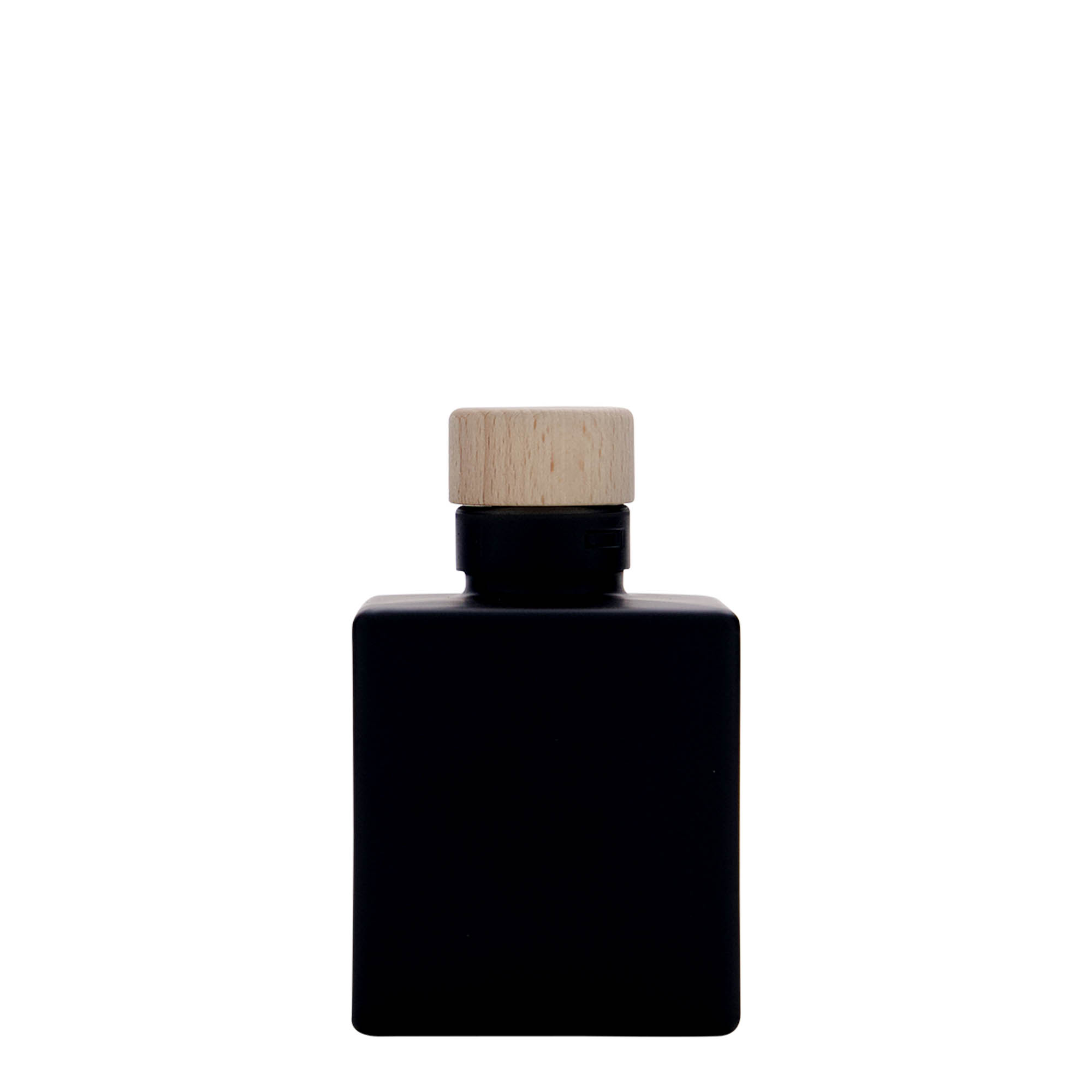 100 ml stiklinis butelis „Cube“, kvadratinis, juodas, anga: kamštis 100 ml stiklinis butelis „Cube“, kvadratinis, juodas, anga: kamštis