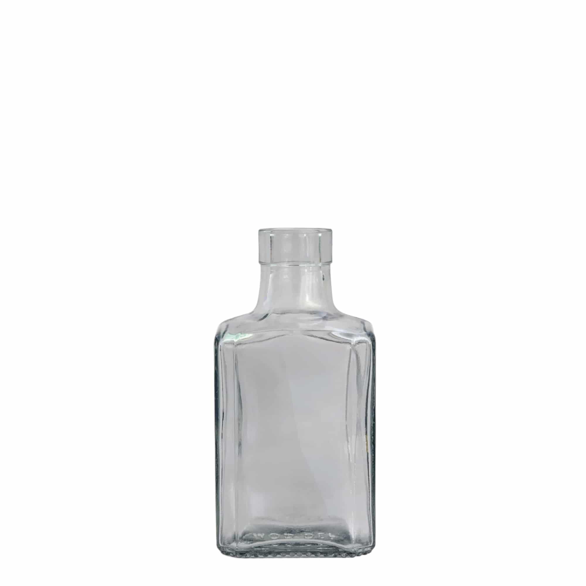 250 ml stiklinis butelis „Decanter Quadro Oberband“, kvadratinis, kaklelis: kamštis