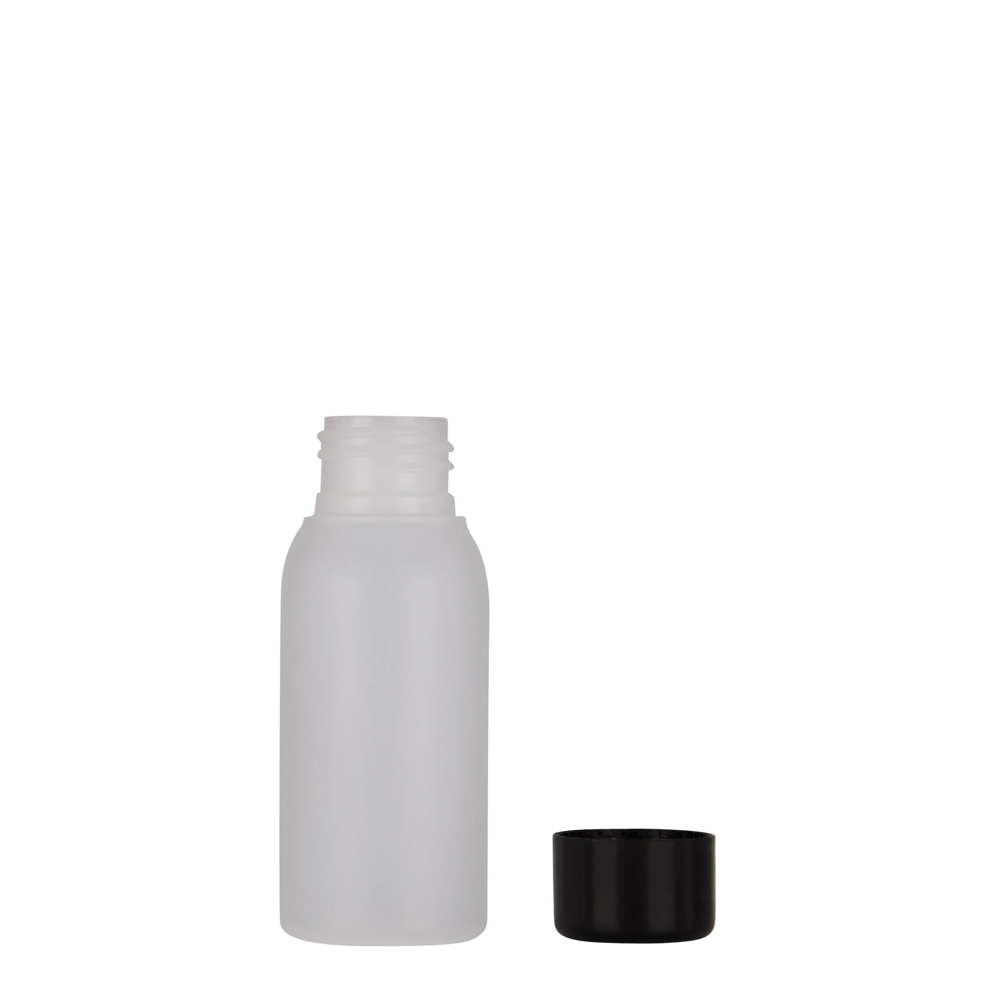 50 ml plastikinis buteliukas „Tuffy“, HDPE, natūralios spalvos, anga: 24/410