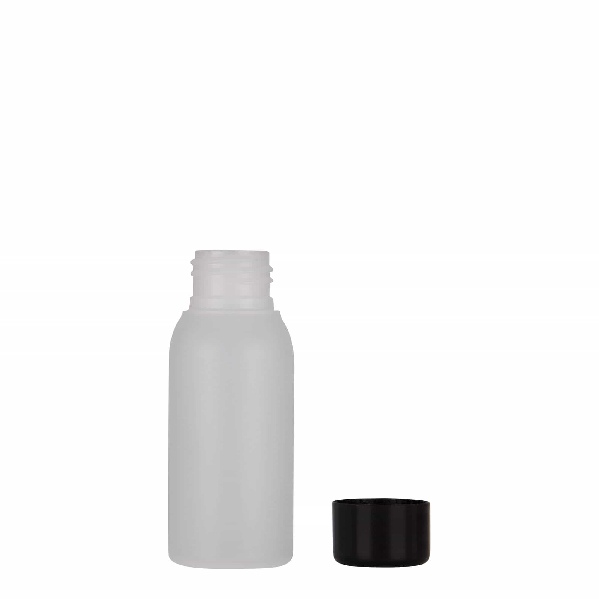 50 ml plastikinis buteliukas „Tuffy“, HDPE, natūralios spalvos, anga: 24/410