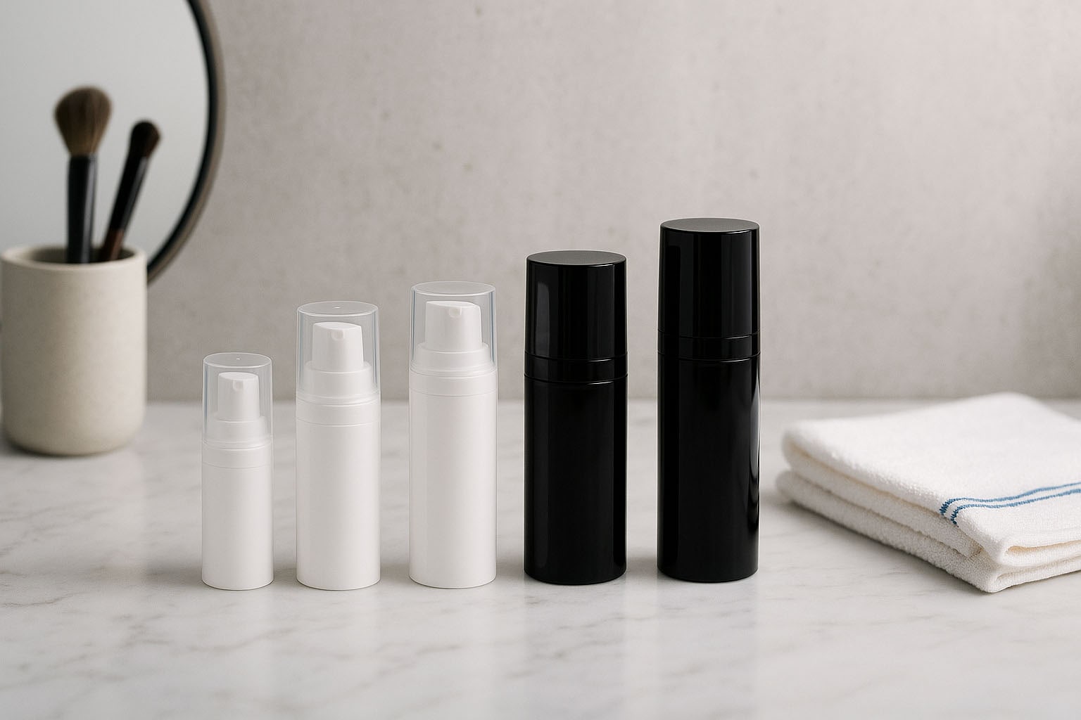 Airless galvutė Micro sidabrinis kraštelis + balta, blizgi jungiamoji kepurėlė