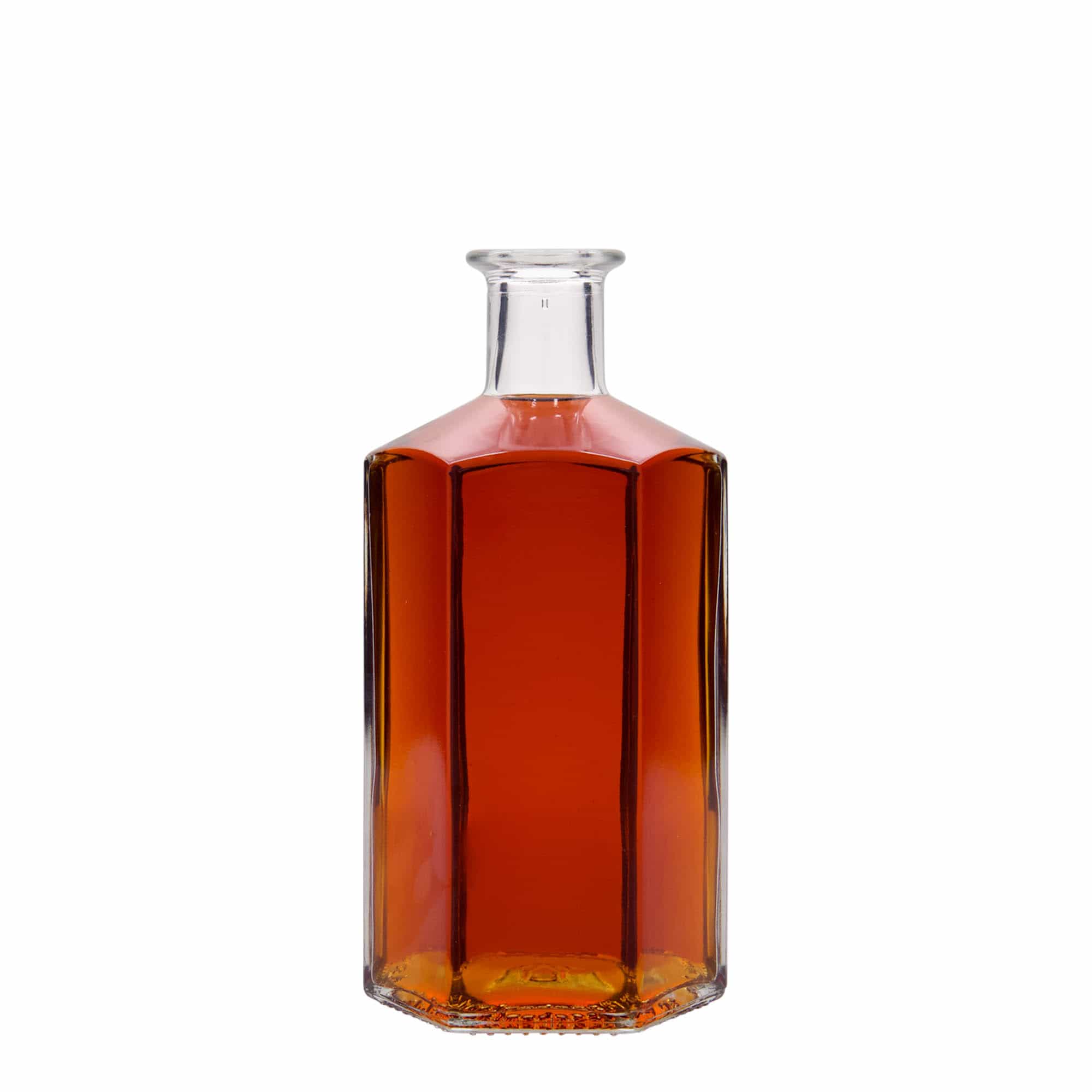 500 ml stiklinis butelis vaistininkui „Jimmy“, šešiakampis, anga: kamštis