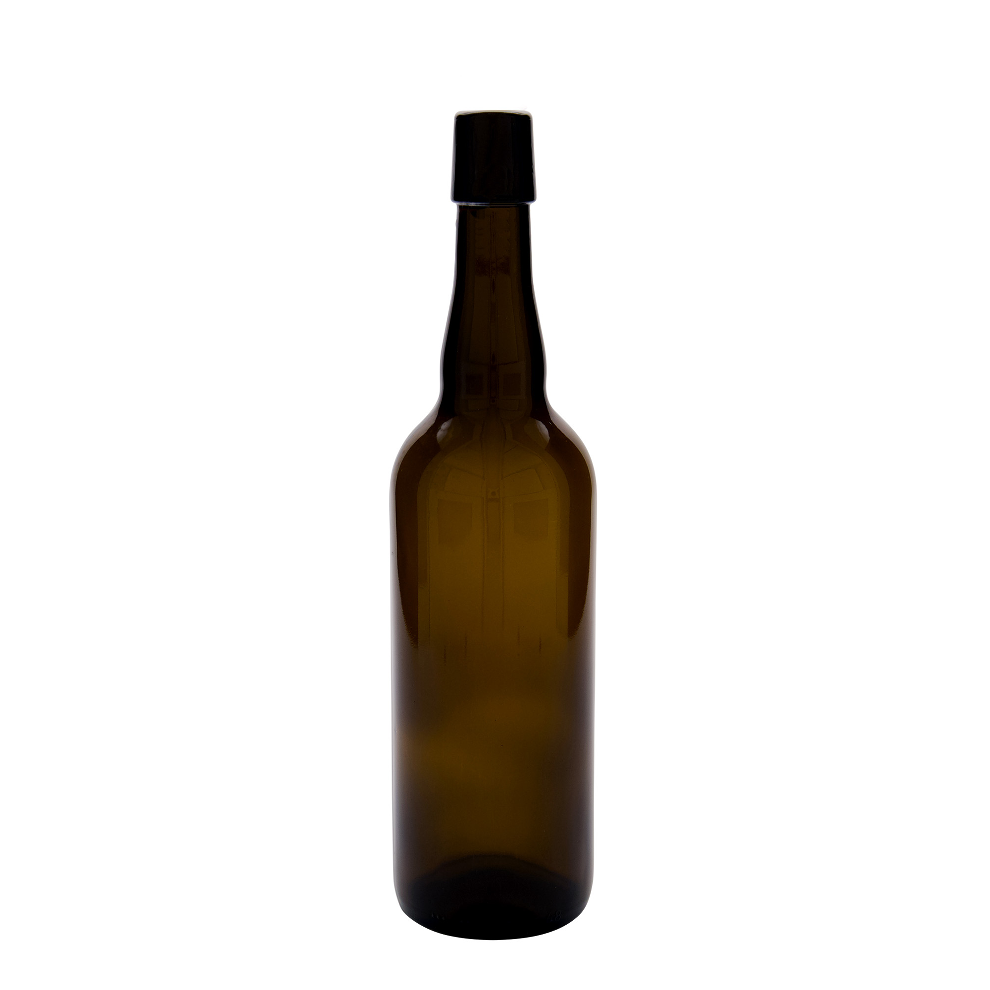 750 ml alaus butelis Belgija, stiklas, rudas, kamštis: užsegamas užraktas