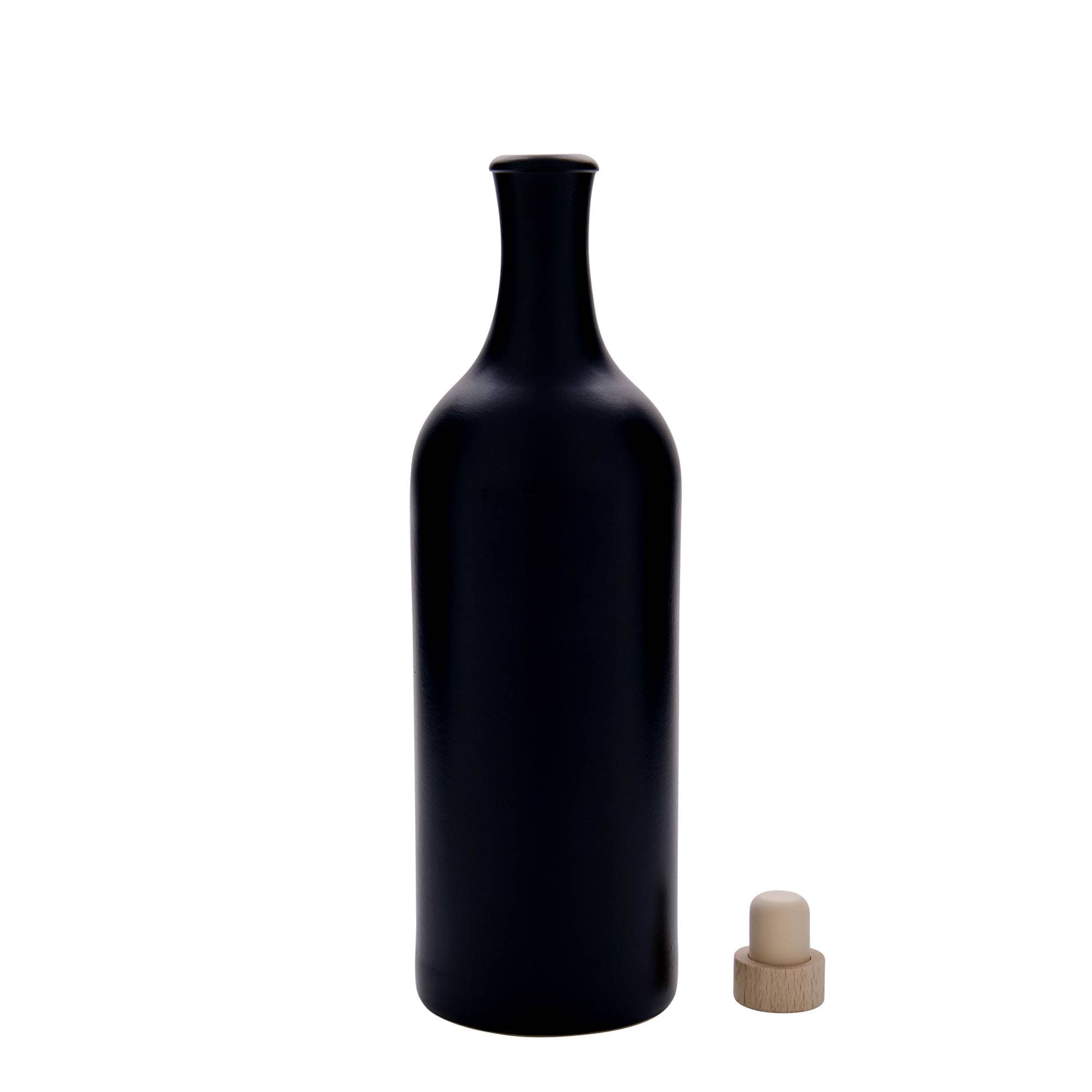 750 ml ilgo kaklo molinis ąsotis, akmeninė keramika, juodas, burna: kamštis