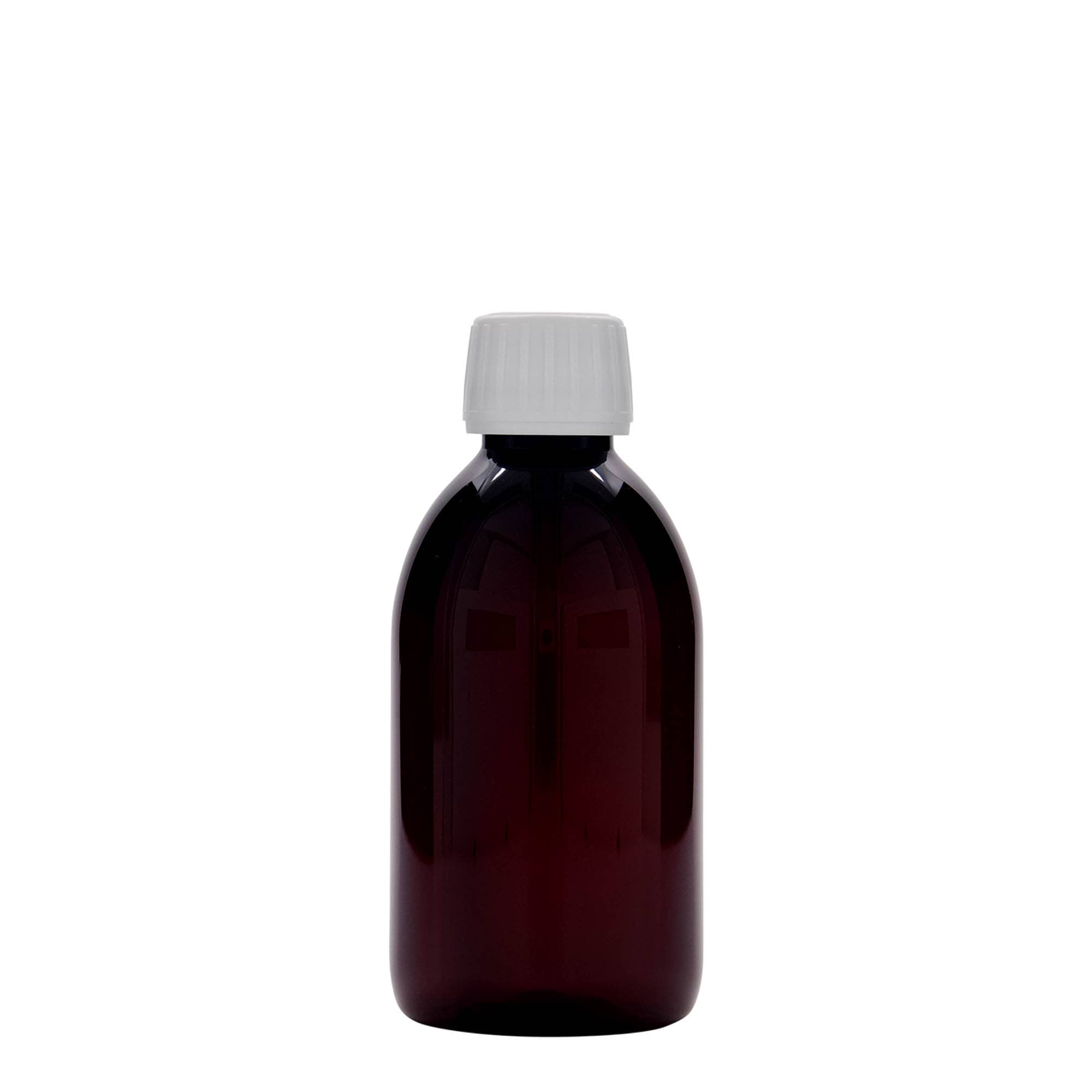 250 ml PET medicininis buteliukas, rudas, plastikas, anga: PP 28