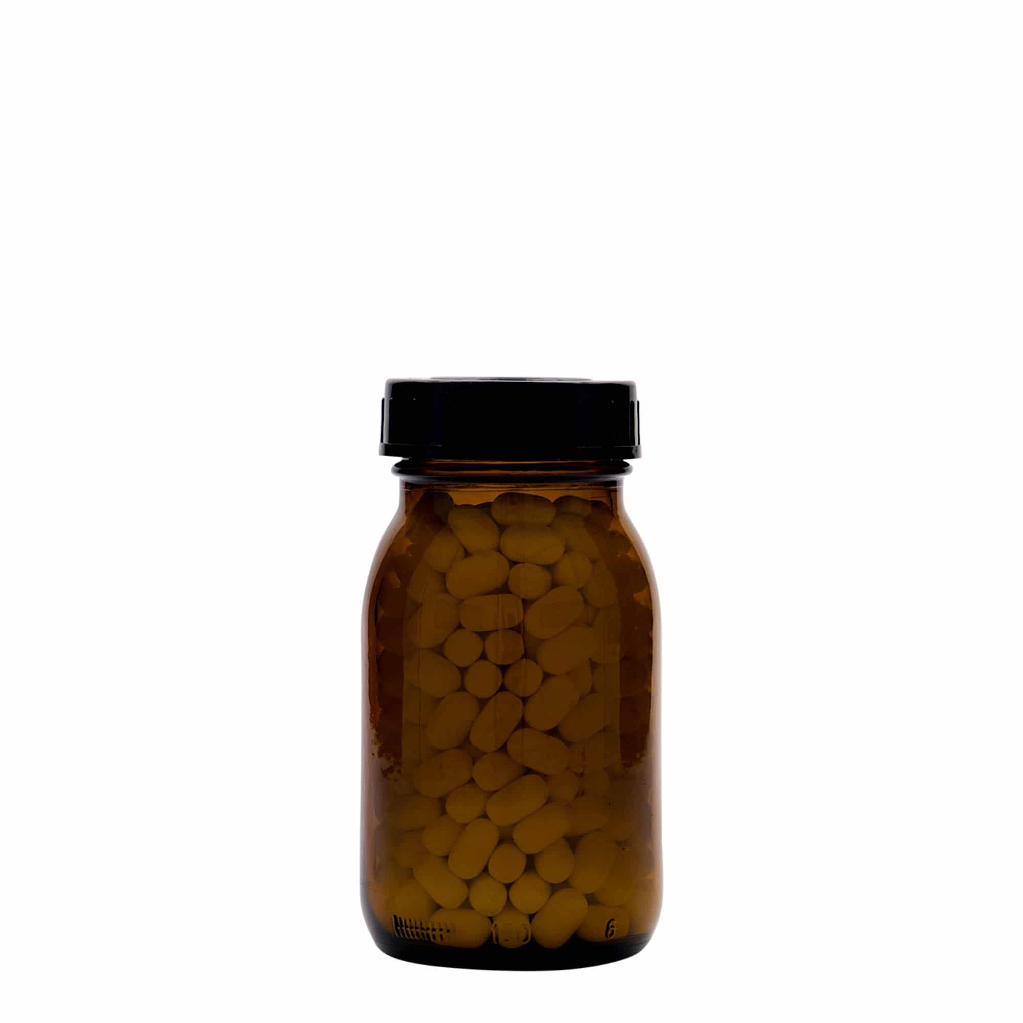 150 ml plačiu kaklu stiklainis, rudas, anga: DIN 45