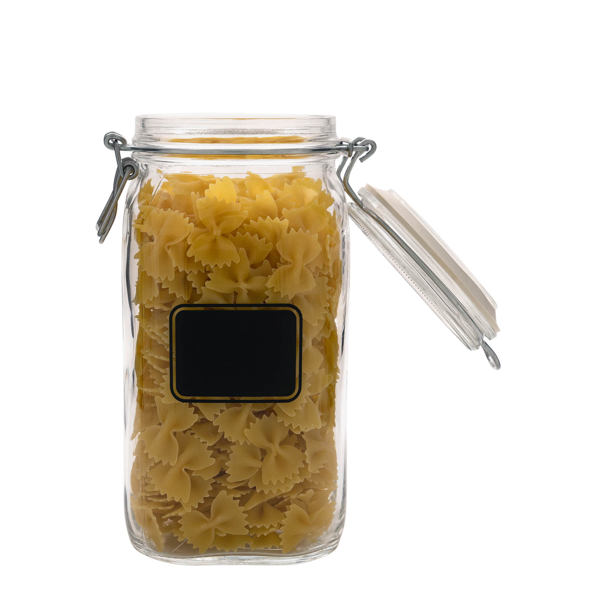 1.500 ml vielos užsegamas stiklainis „Fido“, motyvas: etikečių plotas, kvadratinis, anga: vielos užsegimas 1.500 ml vielos užsegamas stiklainis „Fido“, motyvas: etikečių plotas, kvadratinis, anga: vielos užsegimas