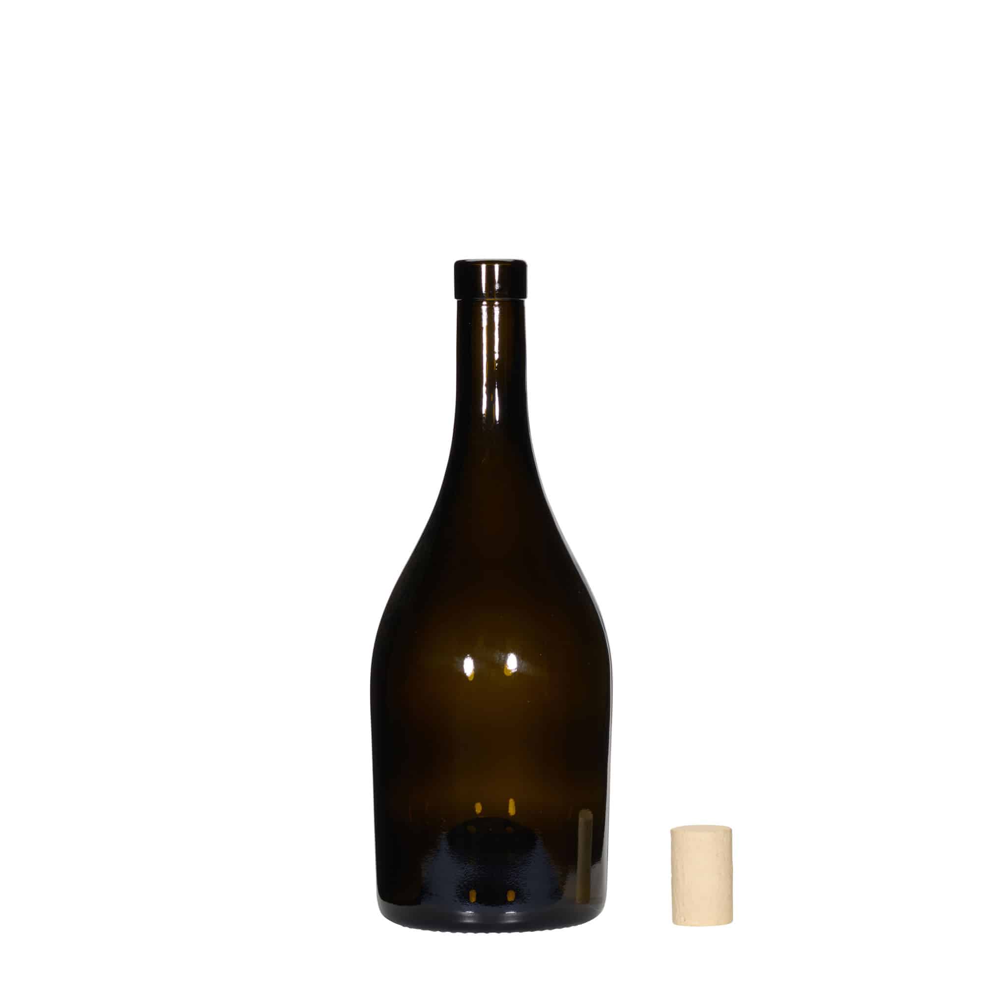 750 ml vyno butelis „Exclusive“, antikvarinis žalias, kamštis