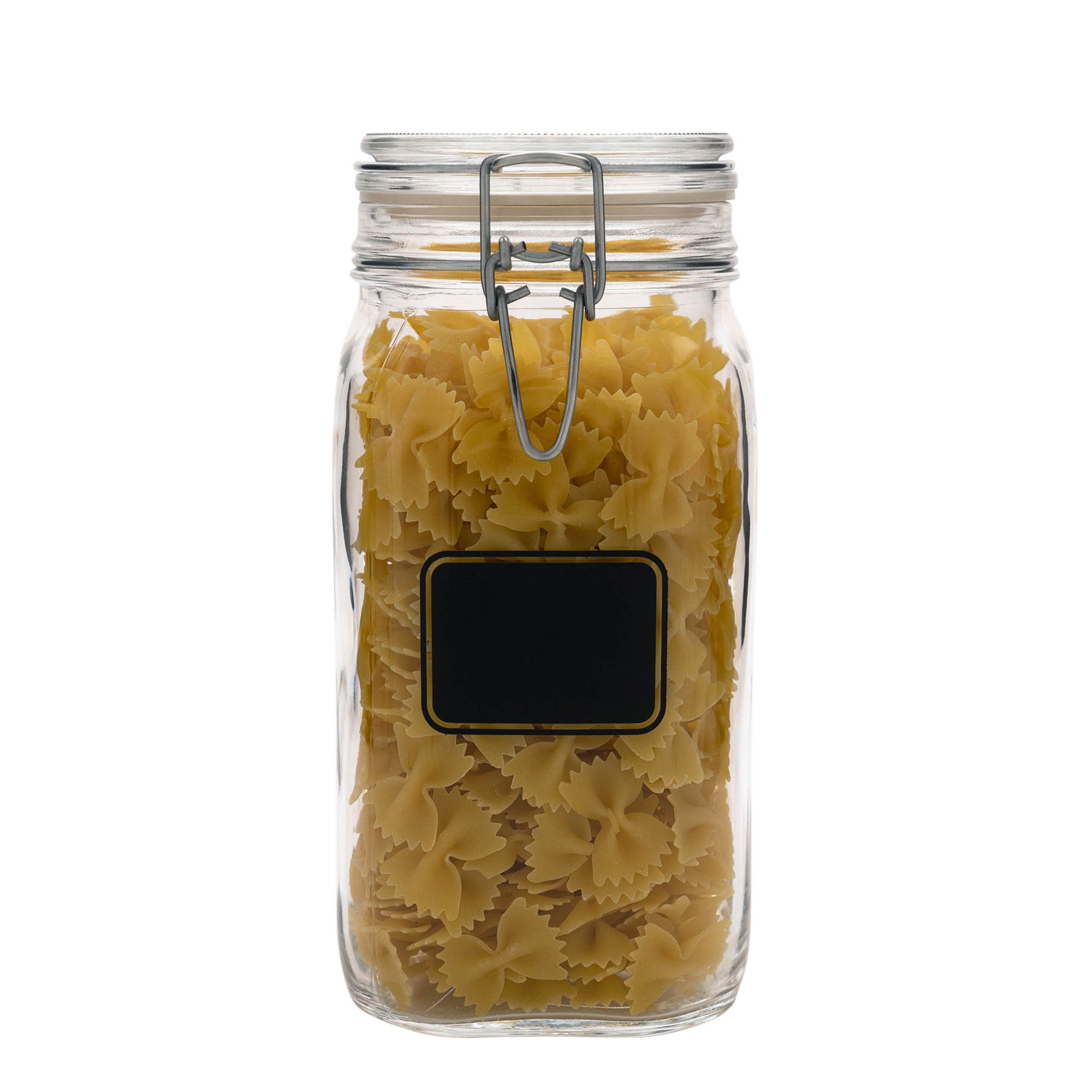 1.500 ml vielos užsegamas stiklainis „Fido“, motyvas: etikečių plotas, kvadratinis, anga: vielos užsegimas 1.500 ml vielos užsegamas stiklainis „Fido“, motyvas: etikečių plotas, kvadratinis, anga: vielos užsegimas