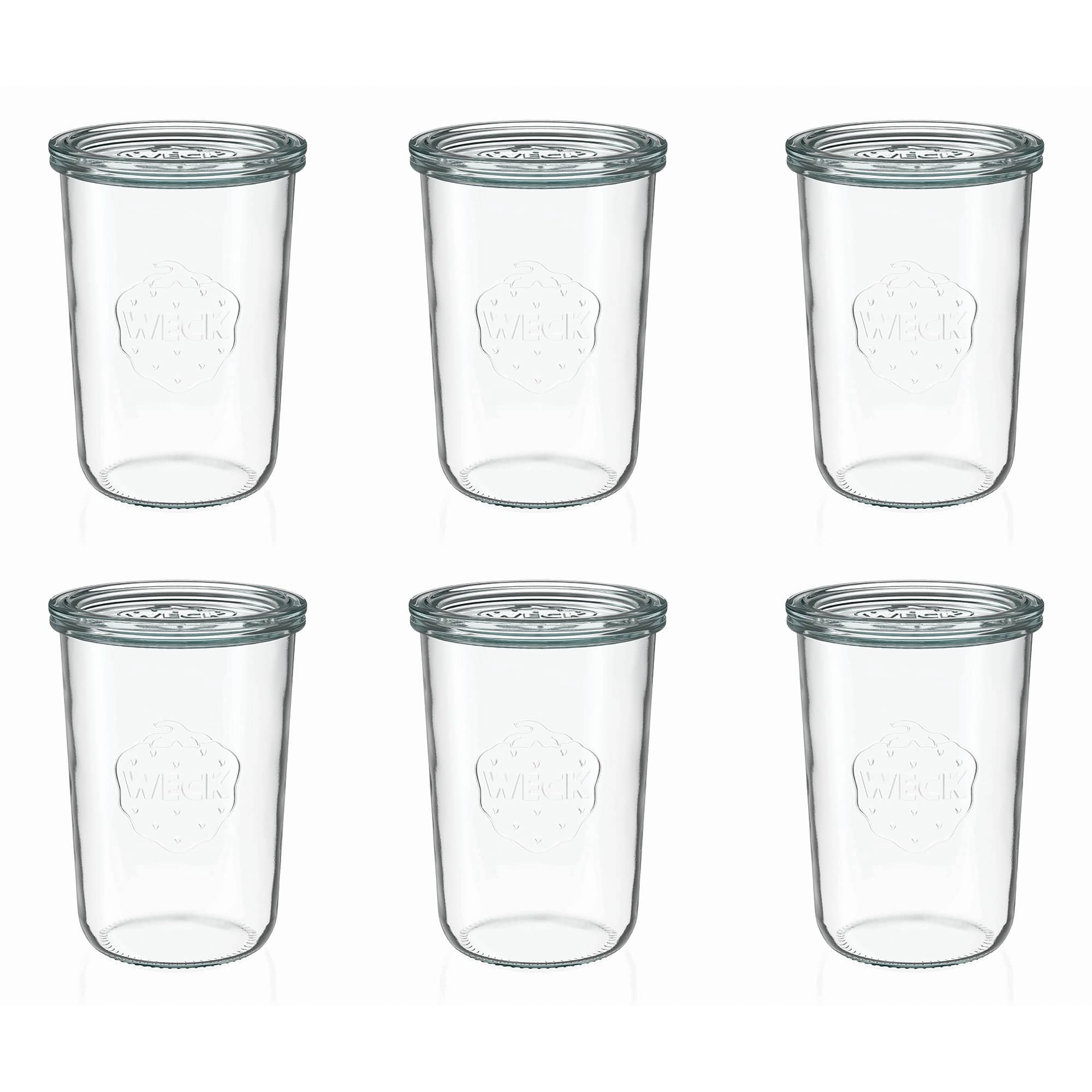 6x 850 ml WECK-stiklainis su plačiu burnu su stiklo dangteliu RR 100