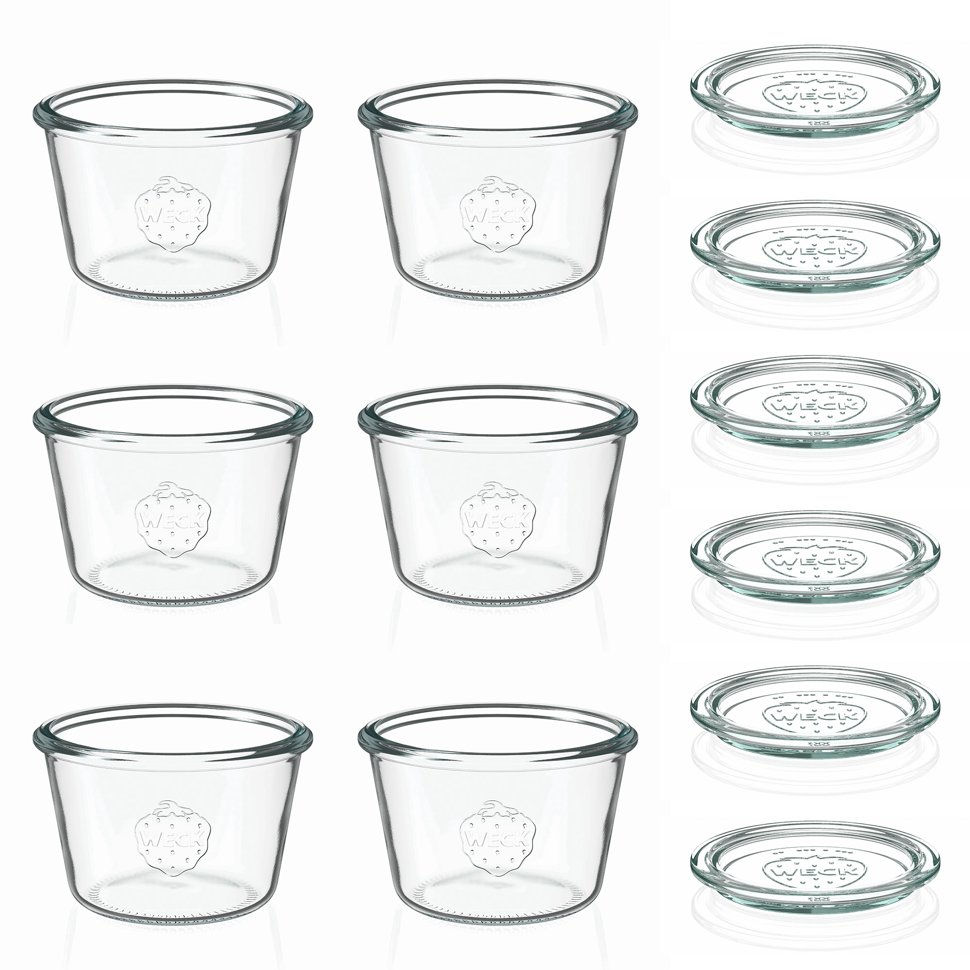 6x 370 ml WECK-stiklainis su plačiu burnu su stiklo dangteliu RR 100