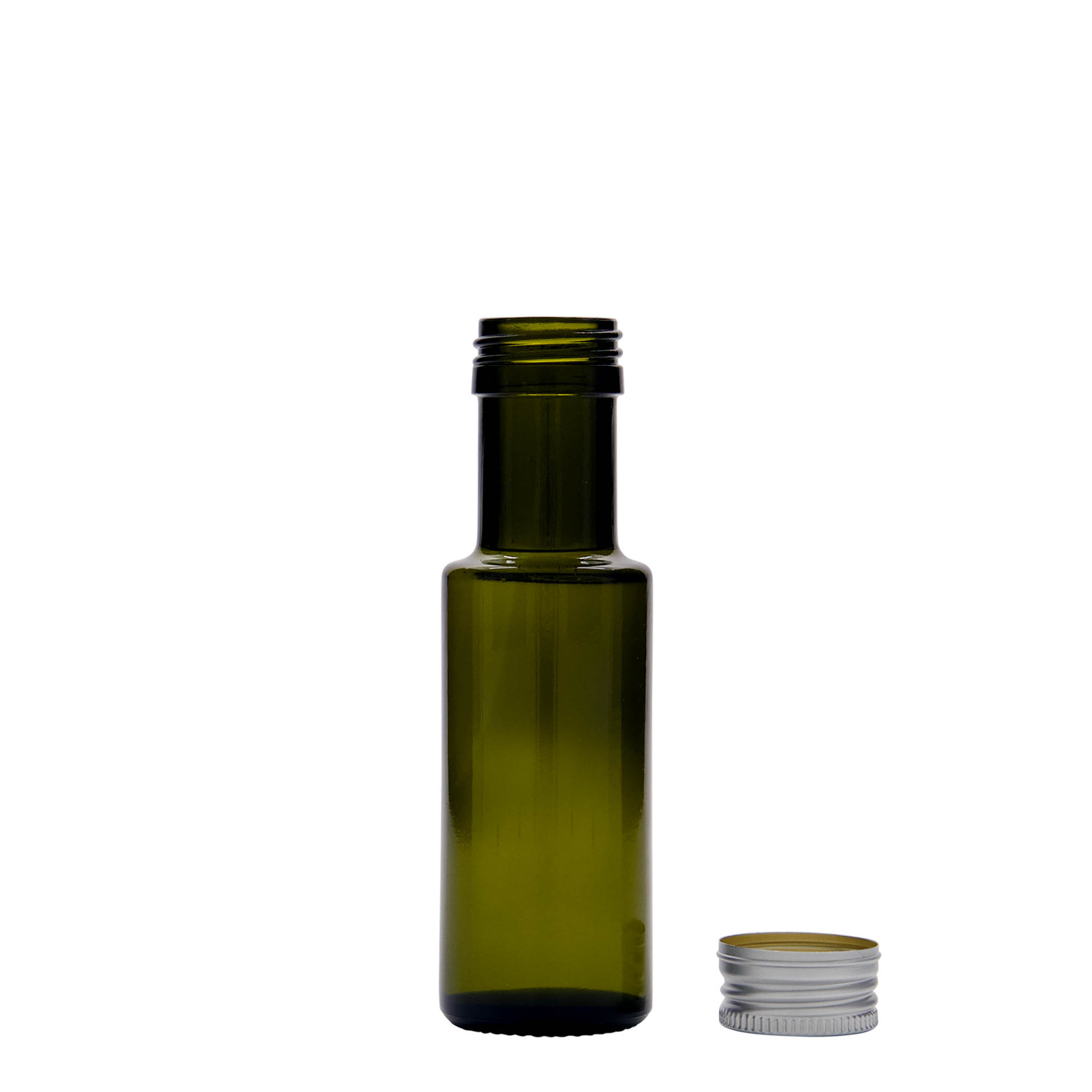100 ml stiklinis buteliukas „Dorica“, antikinė žalia, burnos anga: PP 31,5