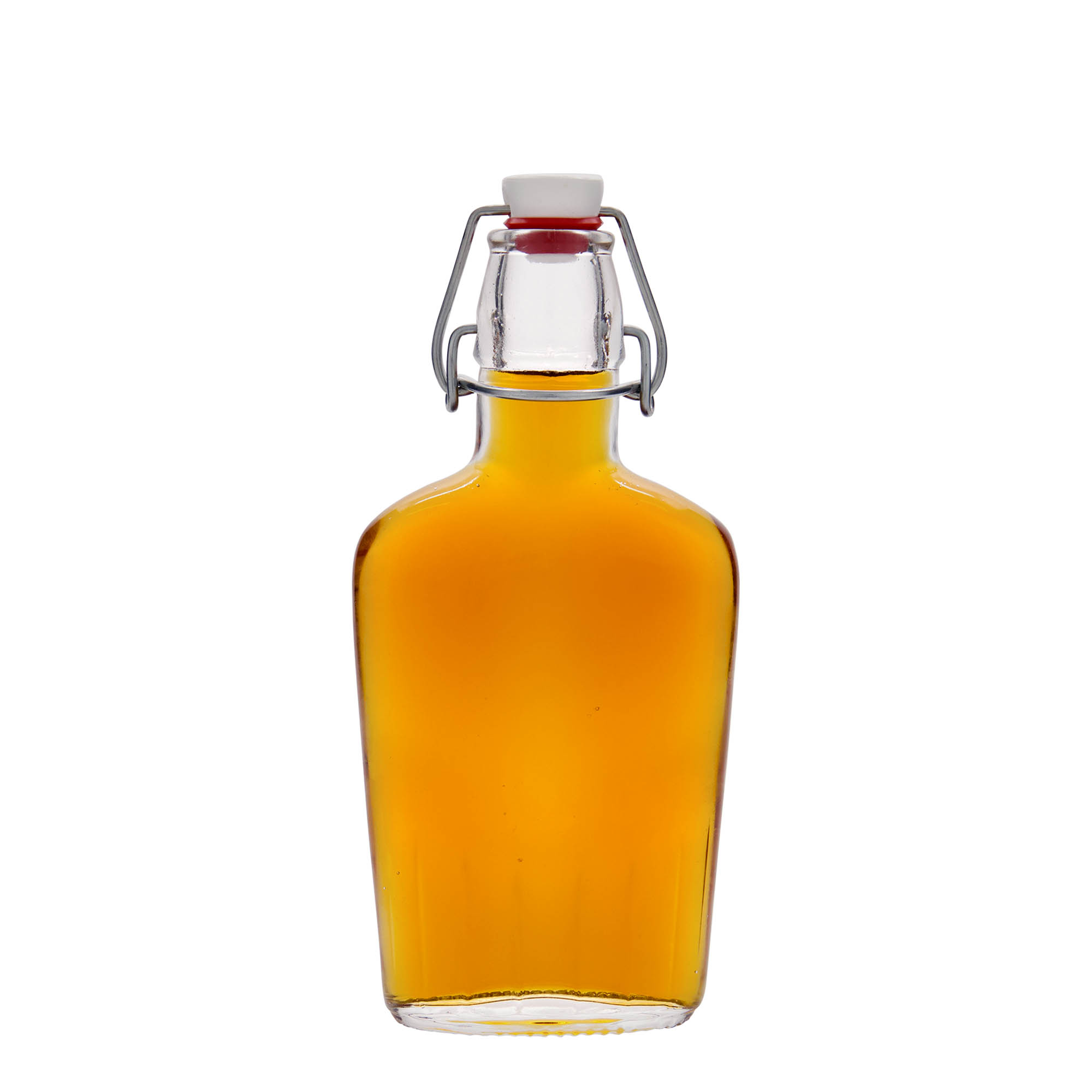 250 ml stiklinis butelis „Fiaschetta“, ovalus, anga: užsegamas užraktu 250 ml stiklinis butelis „Fiaschetta“, ovalus, anga: užsegamas užraktu