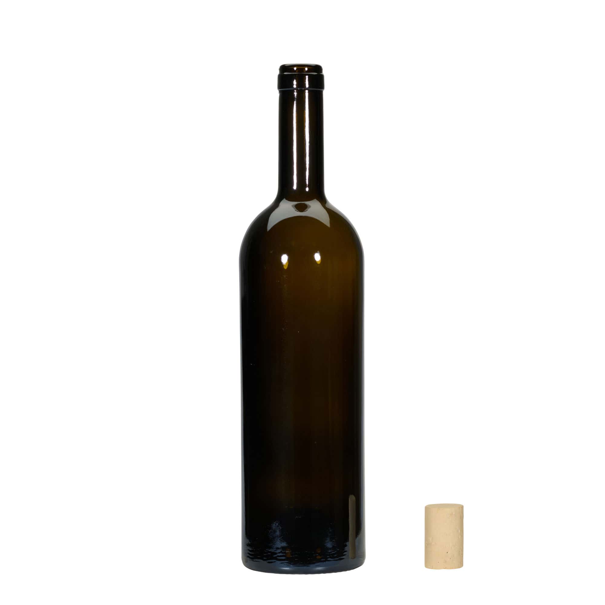 750 ml vyno butelis „Golia“, antikinė žalia, kamštis