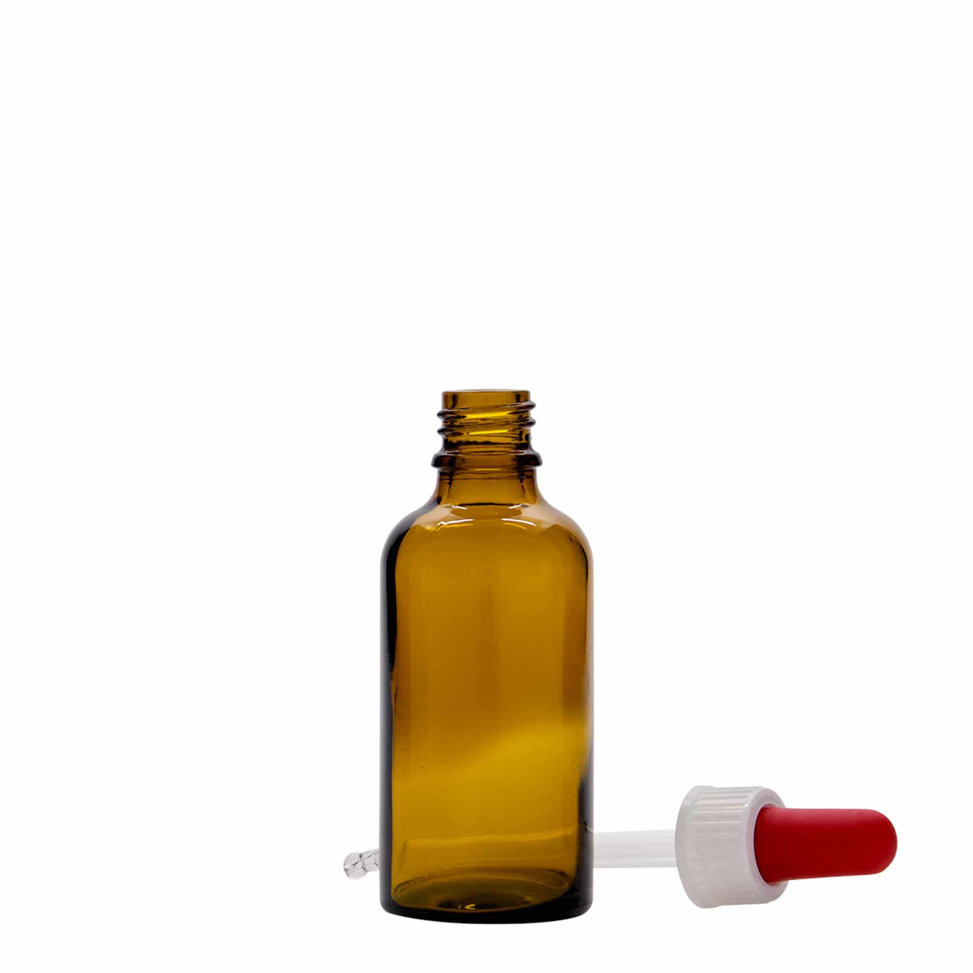50 ml lašintuvo buteliukas medicinai, stiklas, ruda-raudona, burna: DIN 18