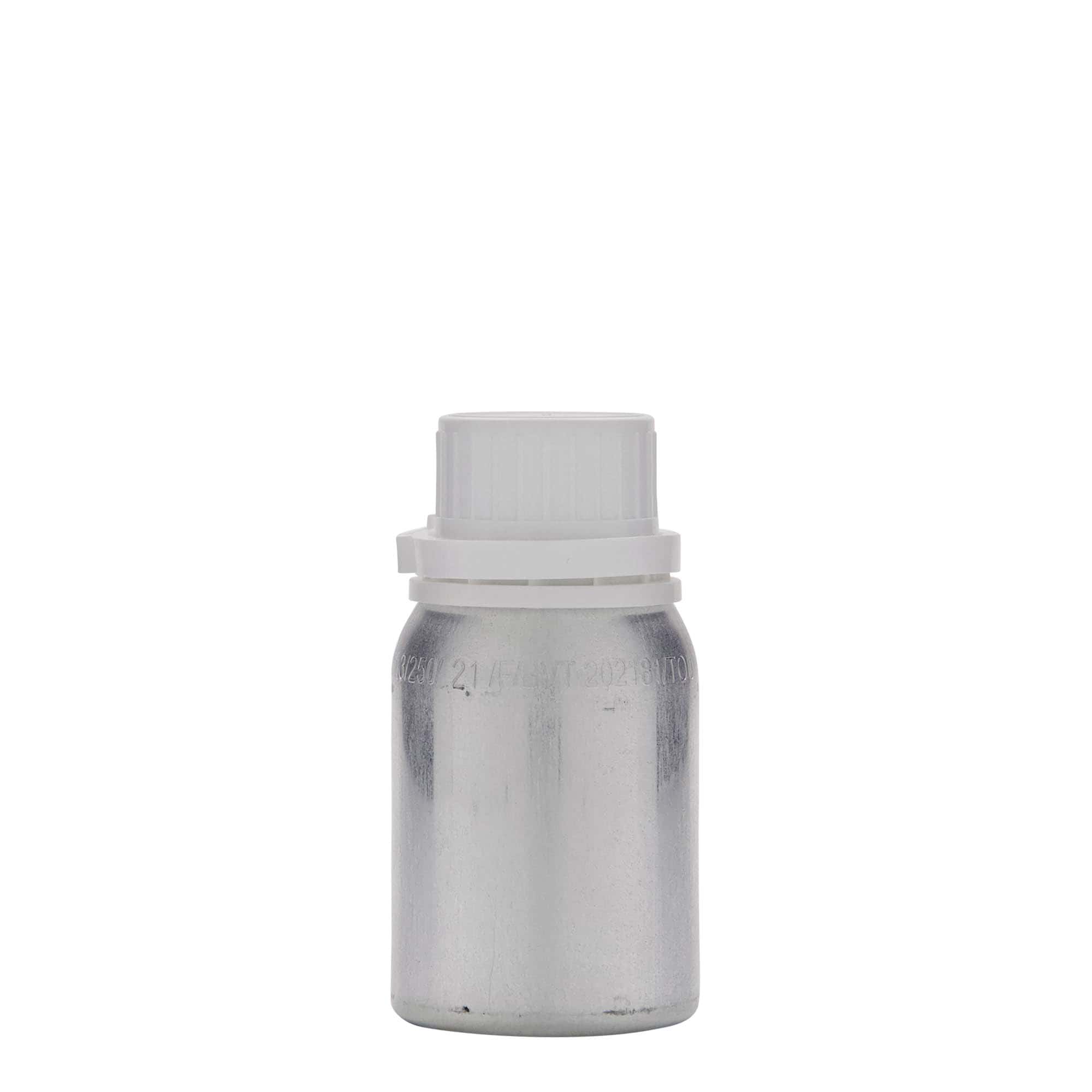 125 ml aliuminio butelis, metalas, sidabrinis, anga: DIN 32