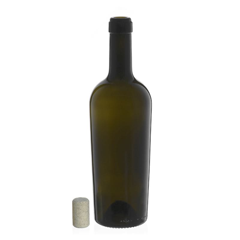 750 ml vyno butelis „Imperiale“, senovinės žalios spalvos, kamštis