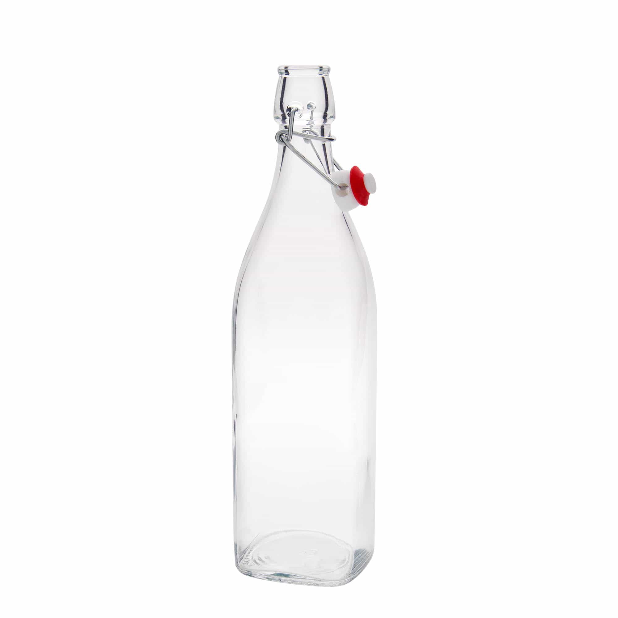 1.000 ml stiklinis butelis „Swing“, kvadratinis, anga: su užsegimu