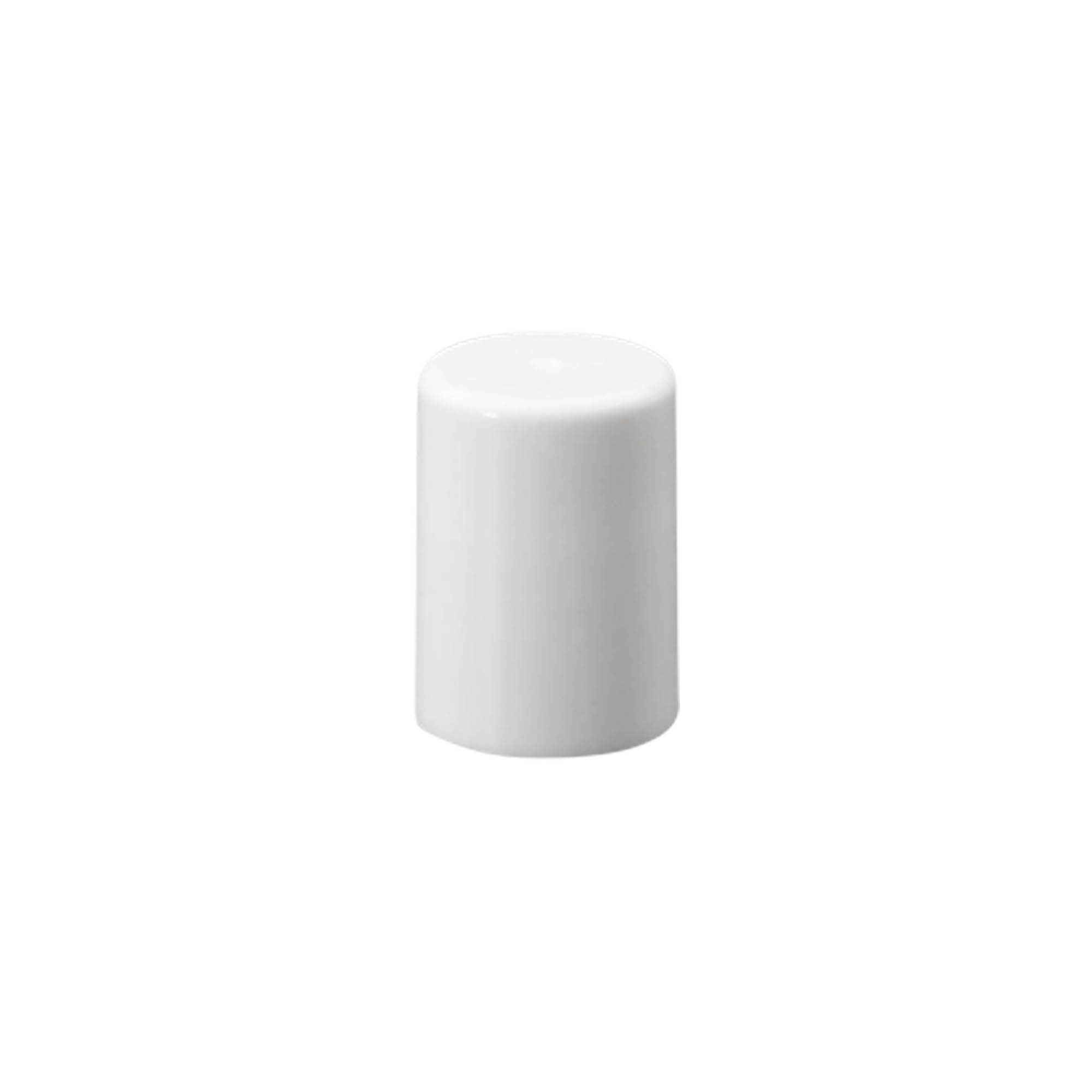 Dangtelis 10 ml ritininio buteliuko, PP plastikas, baltas, užmaunamas ant burnos: sriegiamas uždarymas Dangtelis 10 ml ritininio buteliuko, PP plastikas, baltas, užmaunamas ant burnos: sriegiamas uždarymas