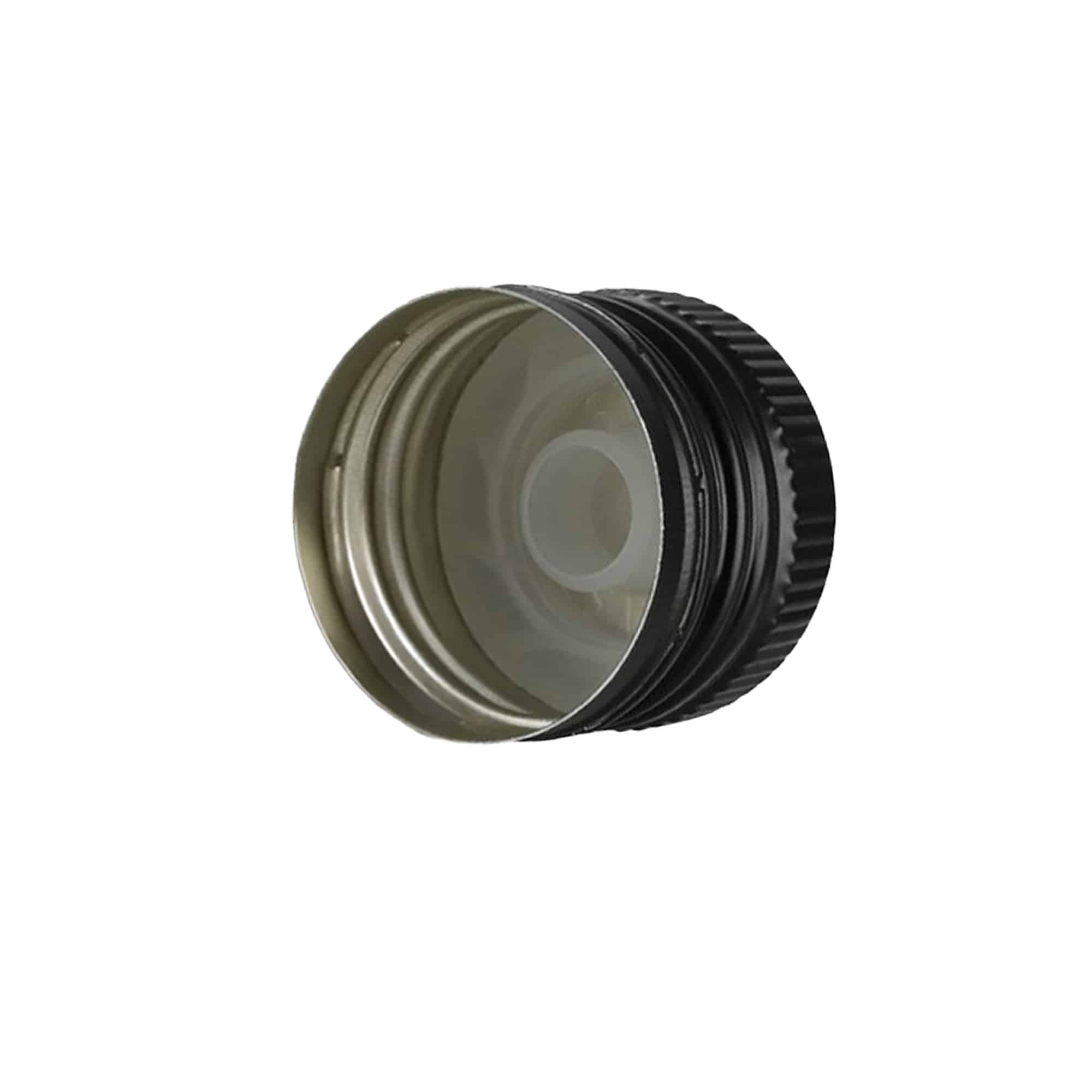 Sraigtinis uždarymas su išpylimo įdėklu, metalas-plastikas, juodas, skersmeniui: PP 31,5