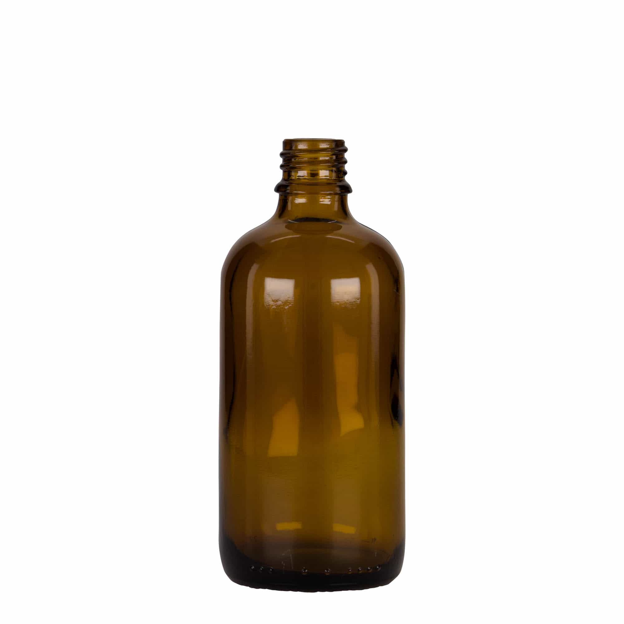 100 ml lašintuvo buteliukas, medicininis, stiklinis, rudo-juodas, burna: DIN 18