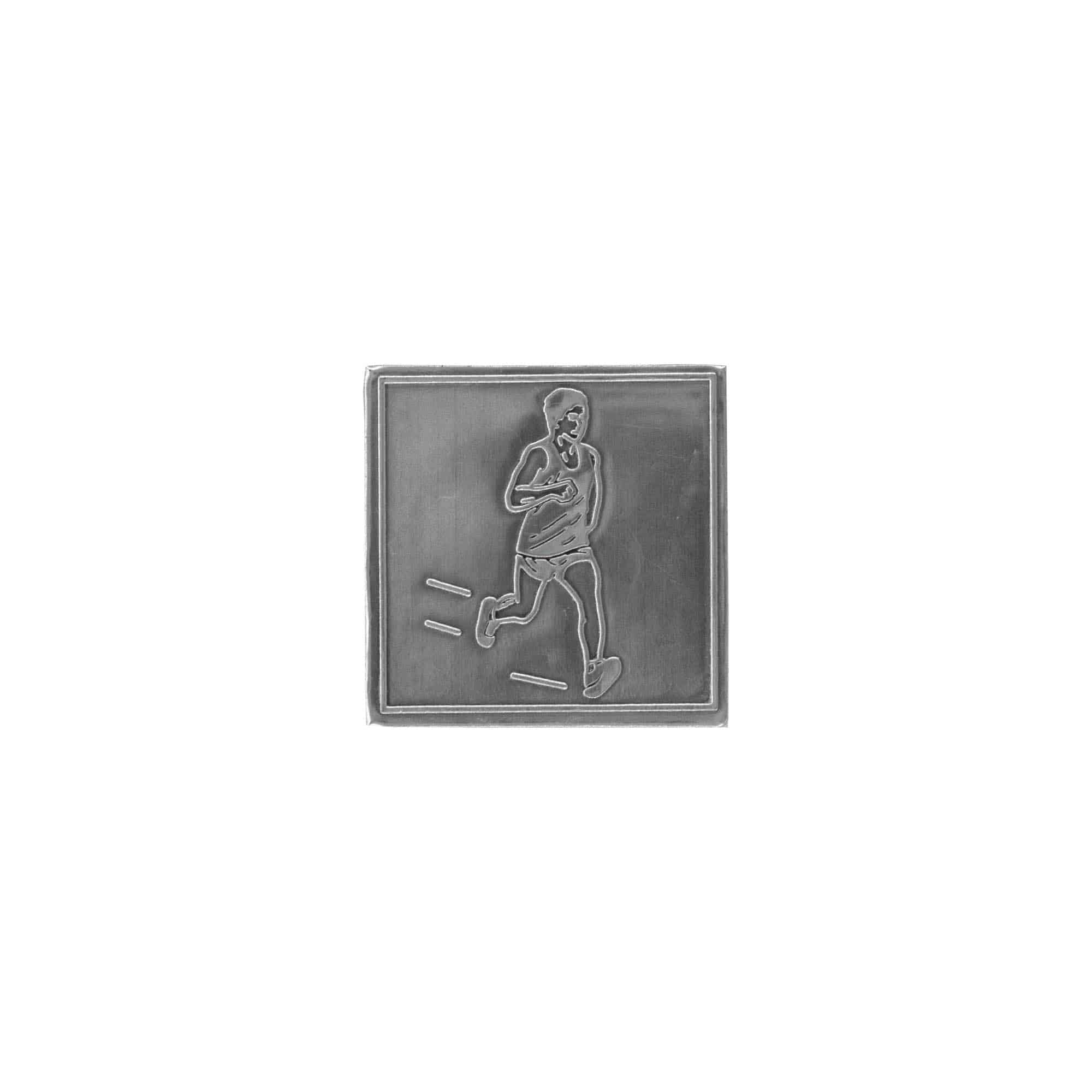 Švino etiketė „Jogger“, kvadratinė, metalinė, sidabrinė
