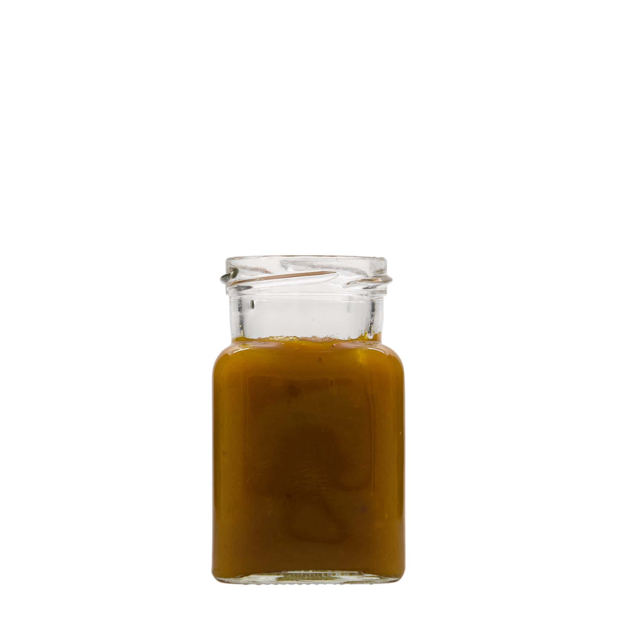 150 ml keturkampis stiklas, anga: sukamas dangtelis (TO 53)