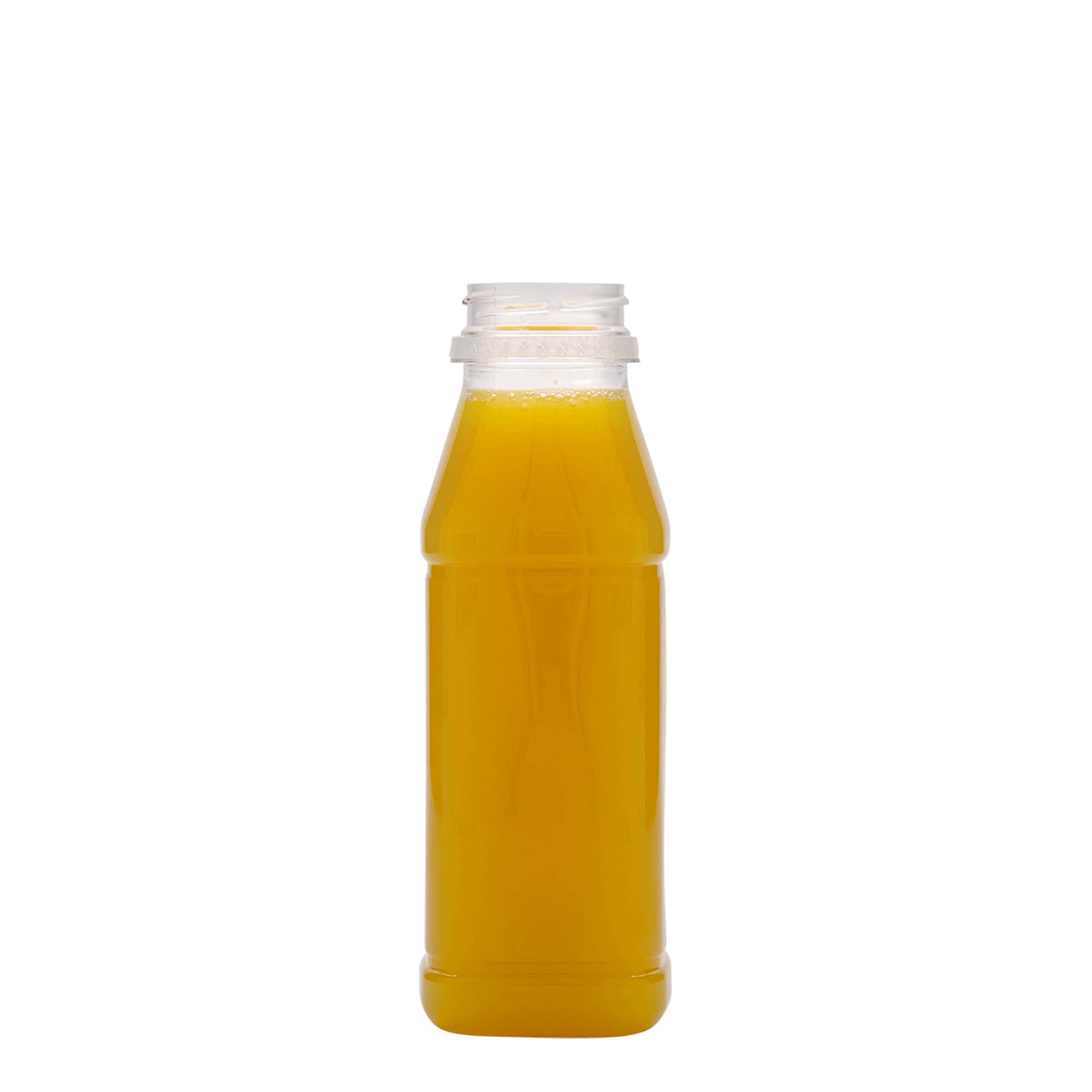 330 ml PET butelis „Milk and Juice Carré“, kvadratinis, plastikinis, anga: 38 mm