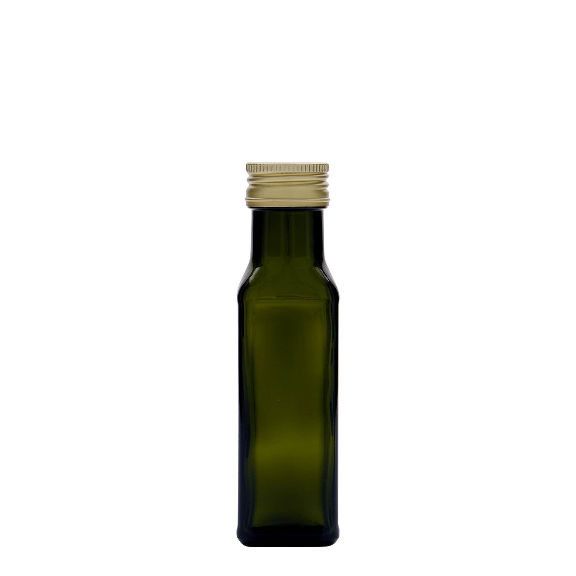 100 ml stiklinis butelis „Marasca“, kvadratinis, senovinės žalios spalvos, burnos anga: PP 31,5 100 ml stiklinis butelis „Marasca“, kvadratinis, senovinės žalios spalvos, burnos anga: PP 31,5