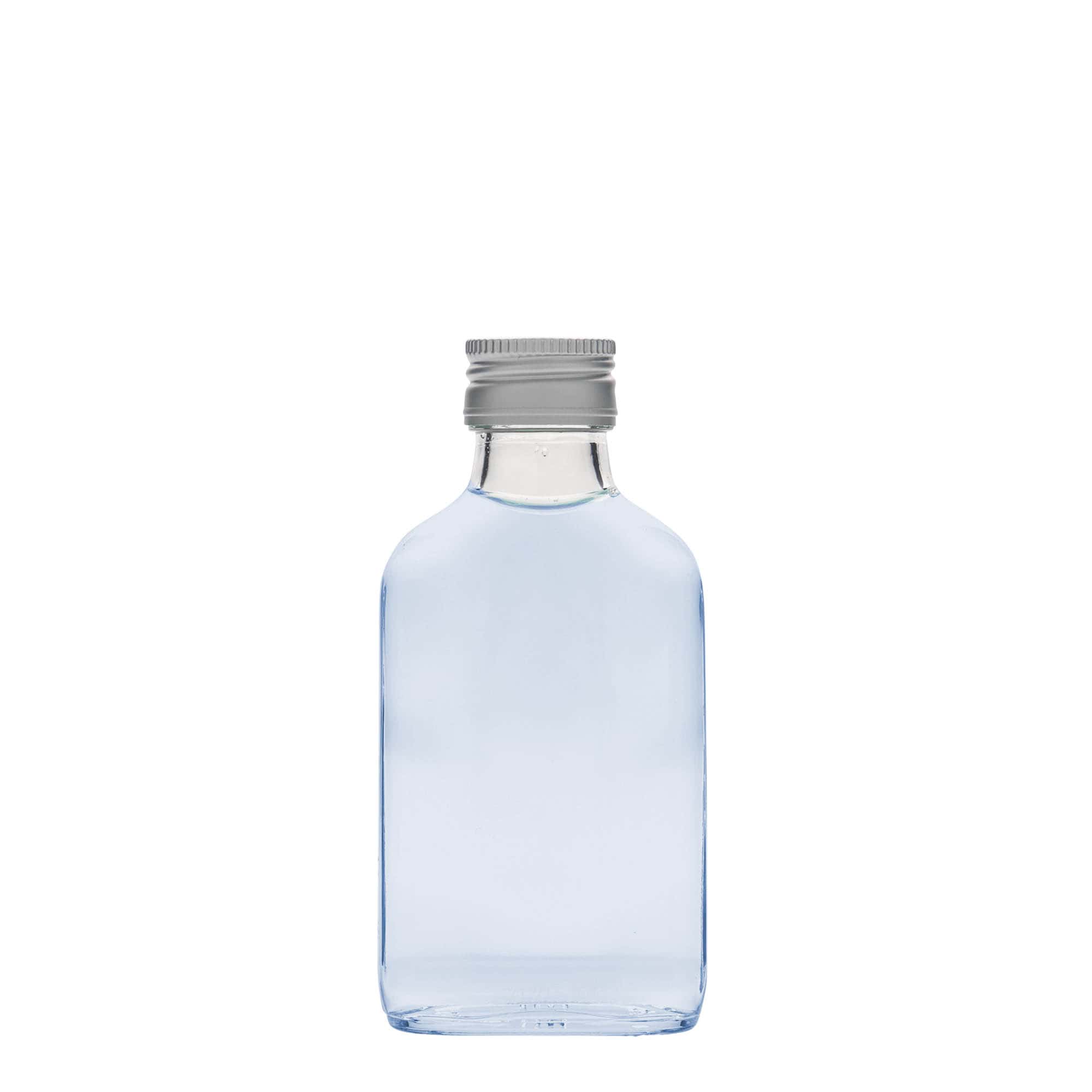 100 ml kišeninė buteliuko forma, stačiakampė, stiklas, anga: PP 28