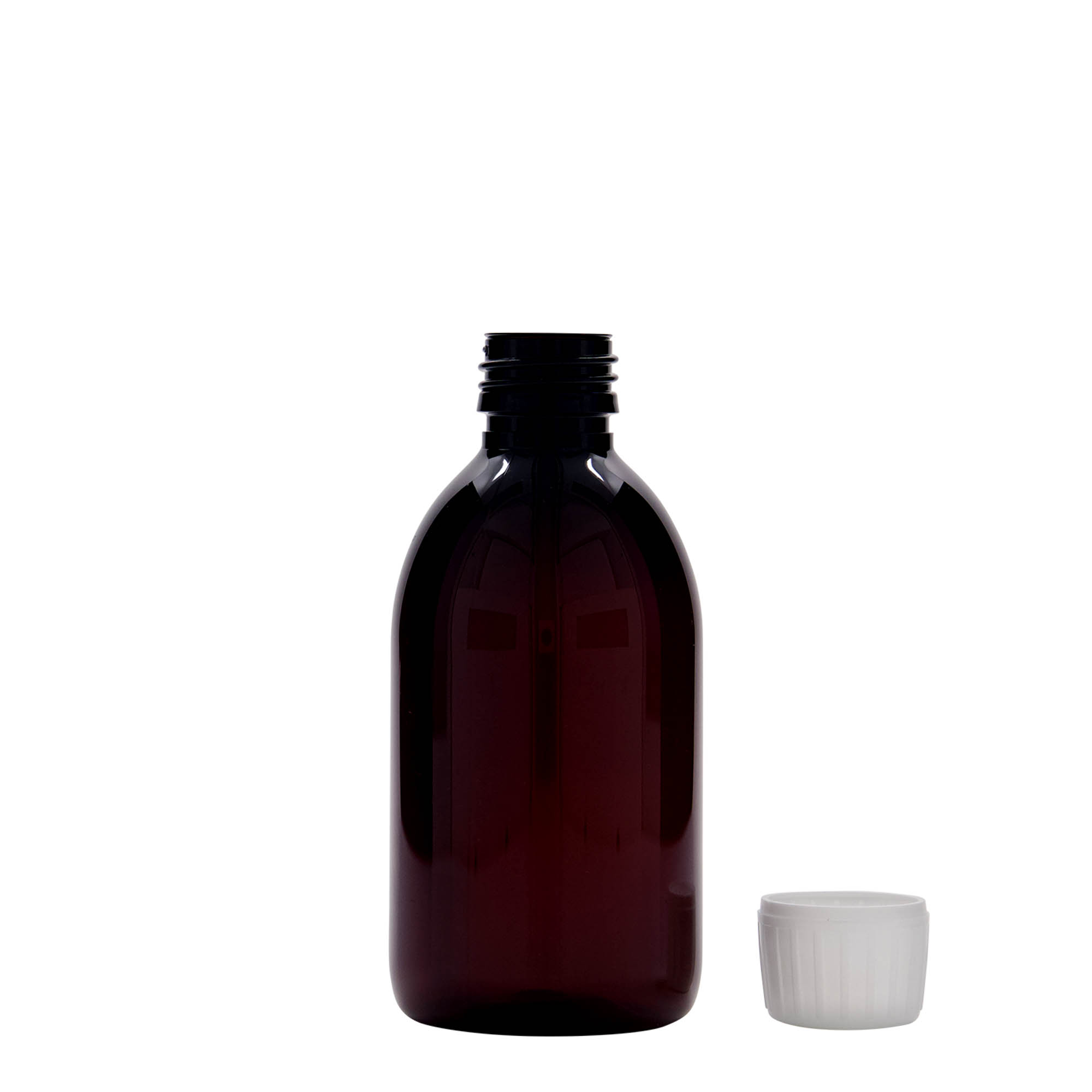 250 ml PET medicininis buteliukas, rudas, plastikas, anga: PP 28 250 ml PET medicininis buteliukas, rudas, plastikas, anga: PP 28