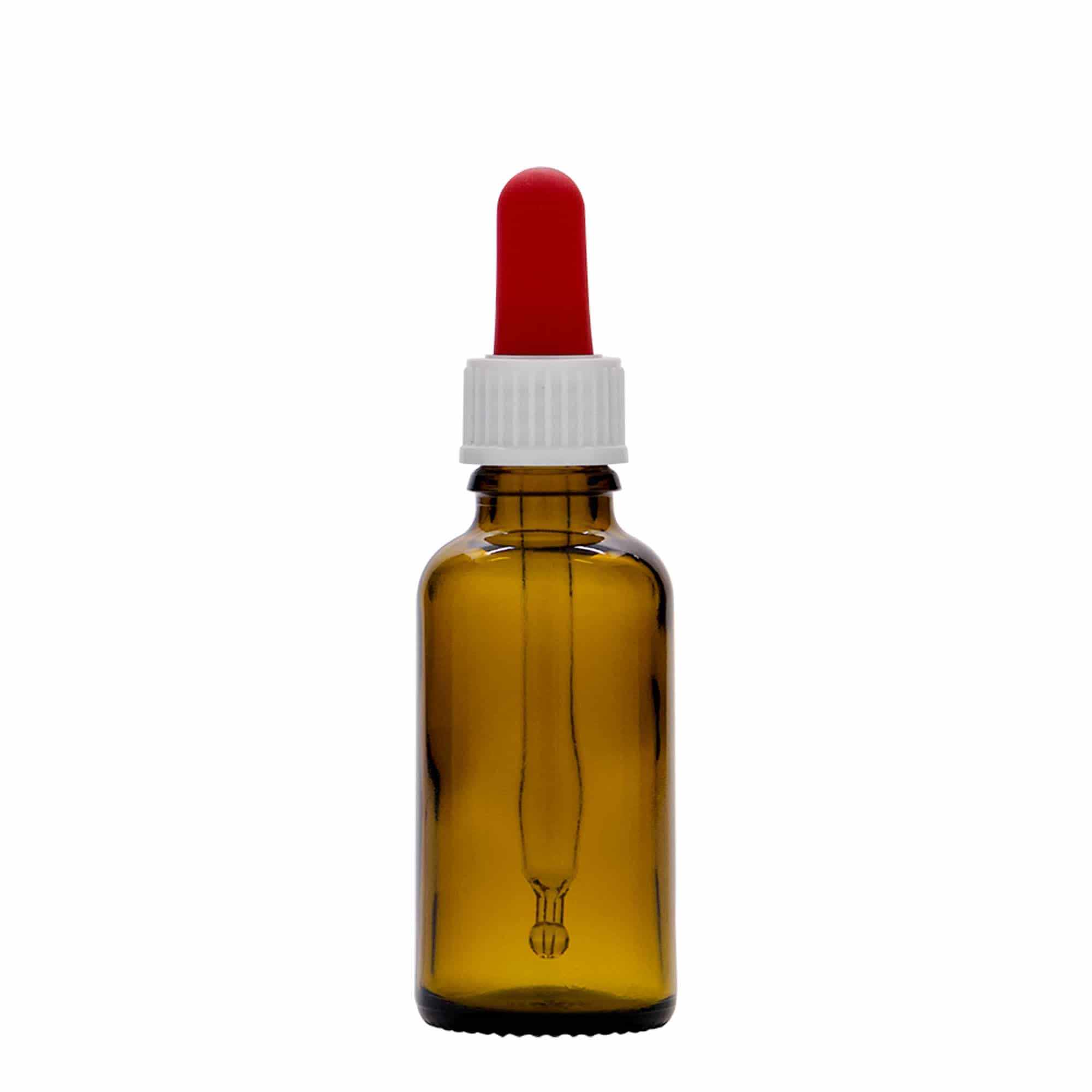 30 ml lašintuvo buteliukas, medicininis, stiklinis, rudas, burna: DIN 18