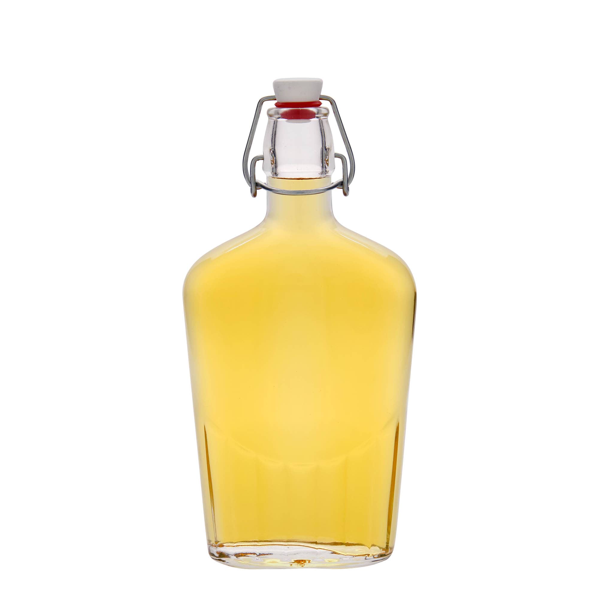500 ml stiklinis butelis „Fiaschetta“, ovalus, kamštis: spaustuko uždarymas
