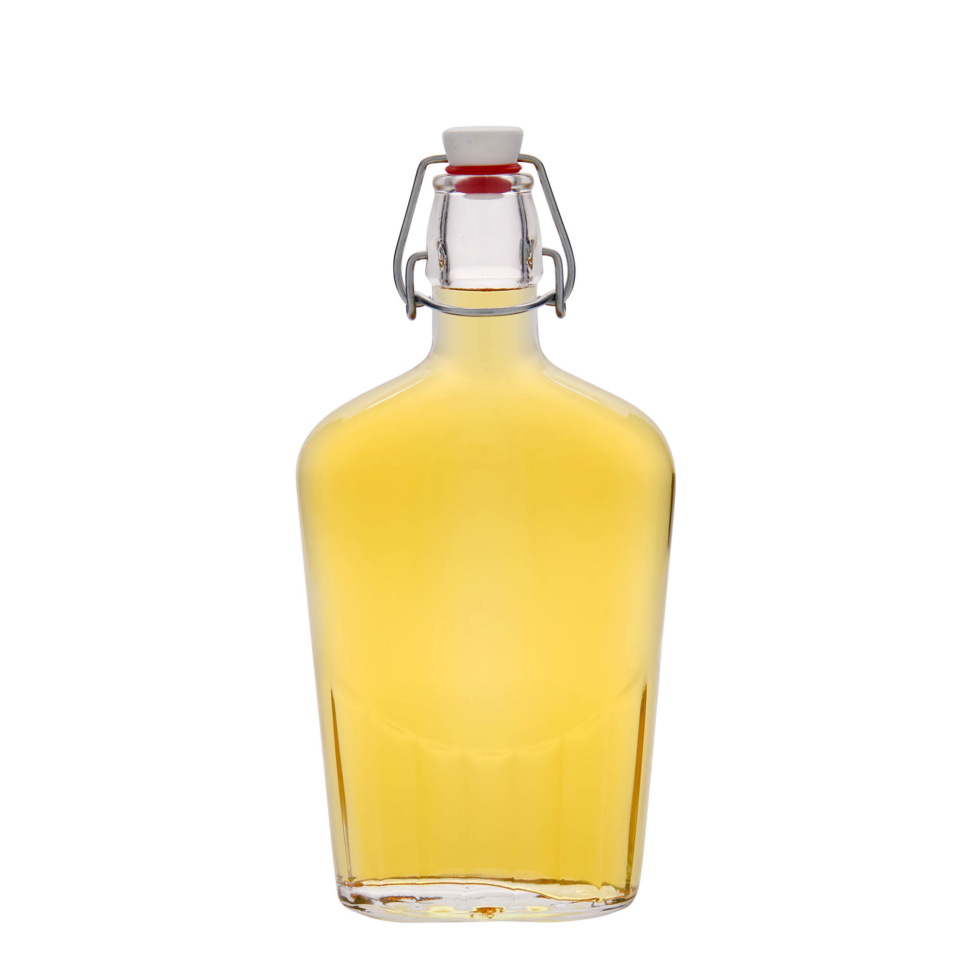 500 ml stiklinis butelis „Fiaschetta“, ovalus, kamštis: spaustuko uždarymas 500 ml stiklinis butelis „Fiaschetta“, ovalus, kamštis: spaustuko uždarymas