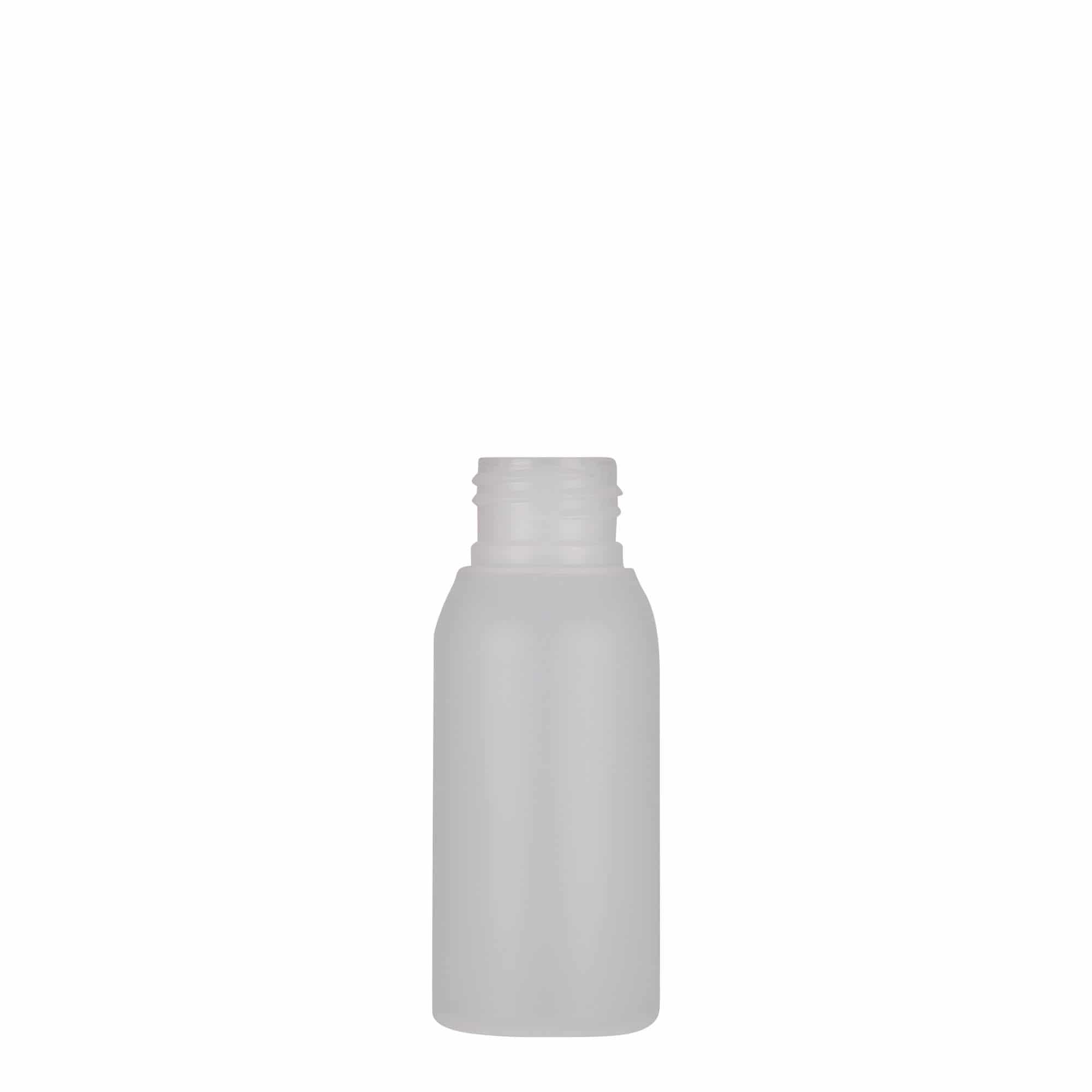50 ml plastikinis buteliukas „Tuffy“, HDPE, natūralios spalvos, anga: 24/410